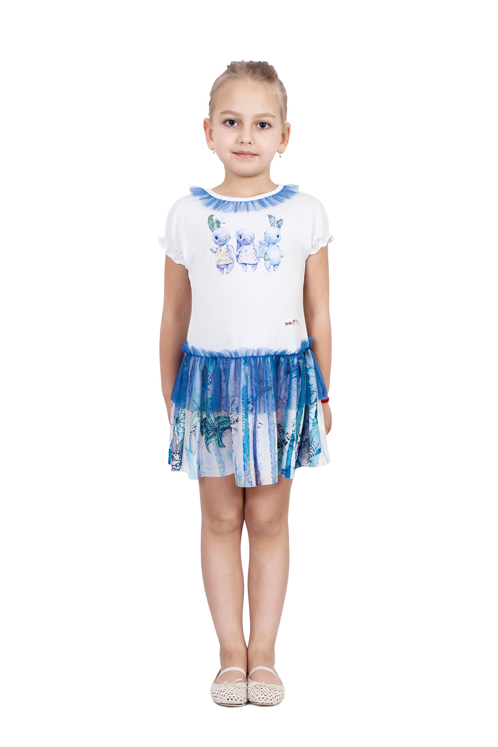 Cute Dress LUDMILA LABKOVA Kids L1855 (4T), 4T, White, Blue