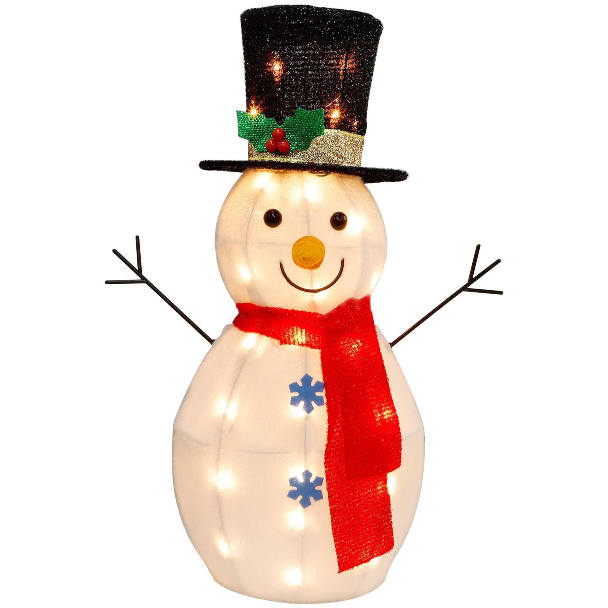 PrsildanChristmas Lighted Decorations Snowman, 23 Inch Pre-Lit 25 Lights Snowman with Top Hat and Red Scarf, Flannel Snowman Christmas Yard Decoration for Home Indoor Outdoor Garden Lawn