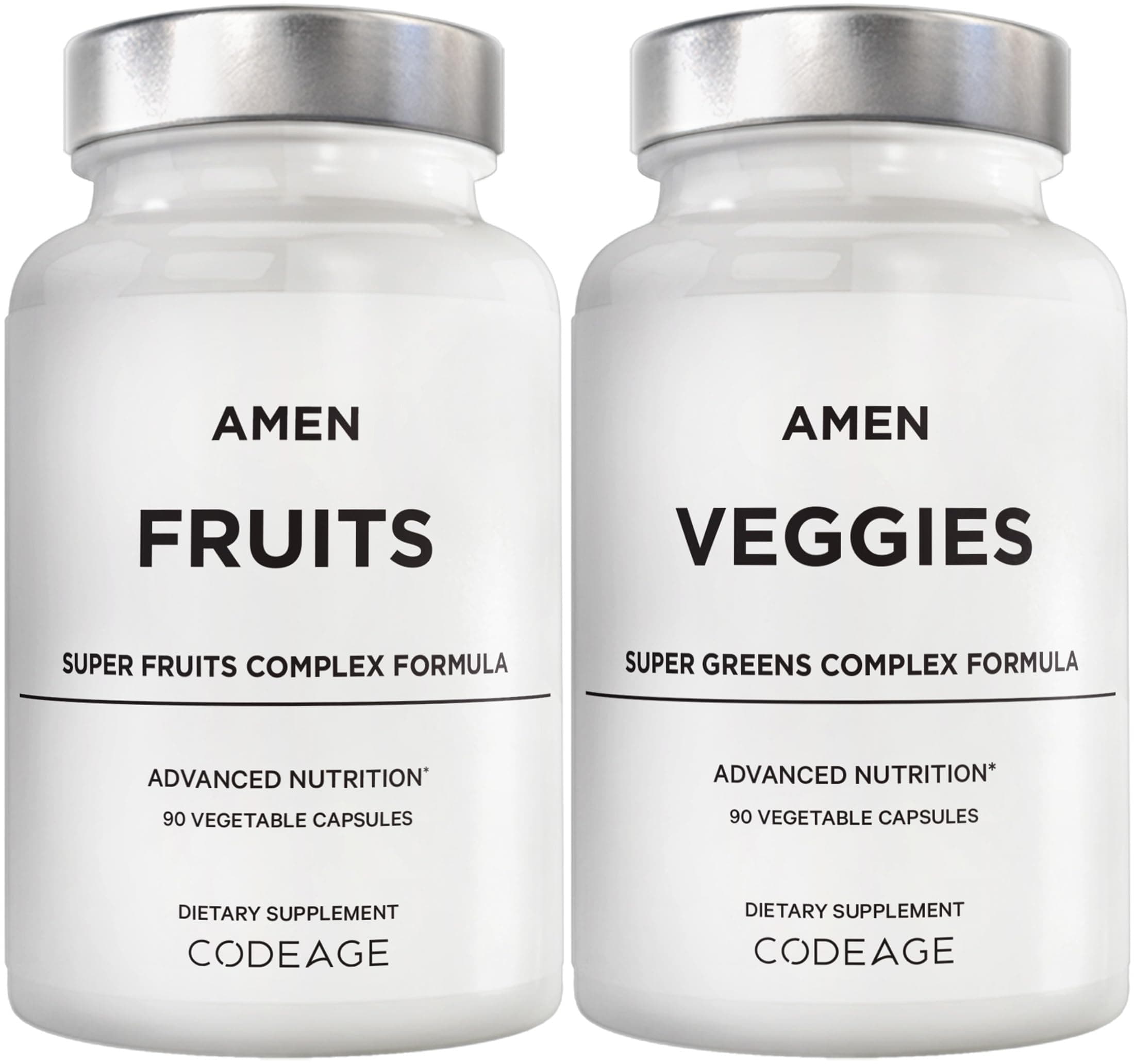 Amen Fruits + Veggies Vitamins Bundle, Raw Whole Food Multivitamin Capsules, Greens Vegetables, Red Fruits & Berries Vegan Blend, Fibers + Phytonutrients Superfood Minerals Supplement, Non-GMO, 180 ct