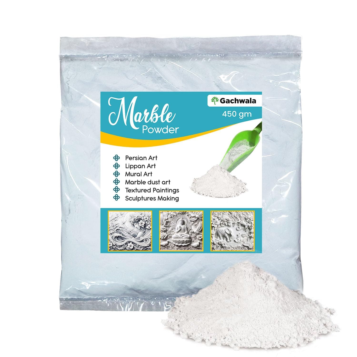 Superior Marble Powder 450gm - Natural Fine Marble Dust - Wall Art, Relief Painting, 3D Sculptures, Lippan, Persian Art, DIY - Perfect for Artists, Students, Safe for Children