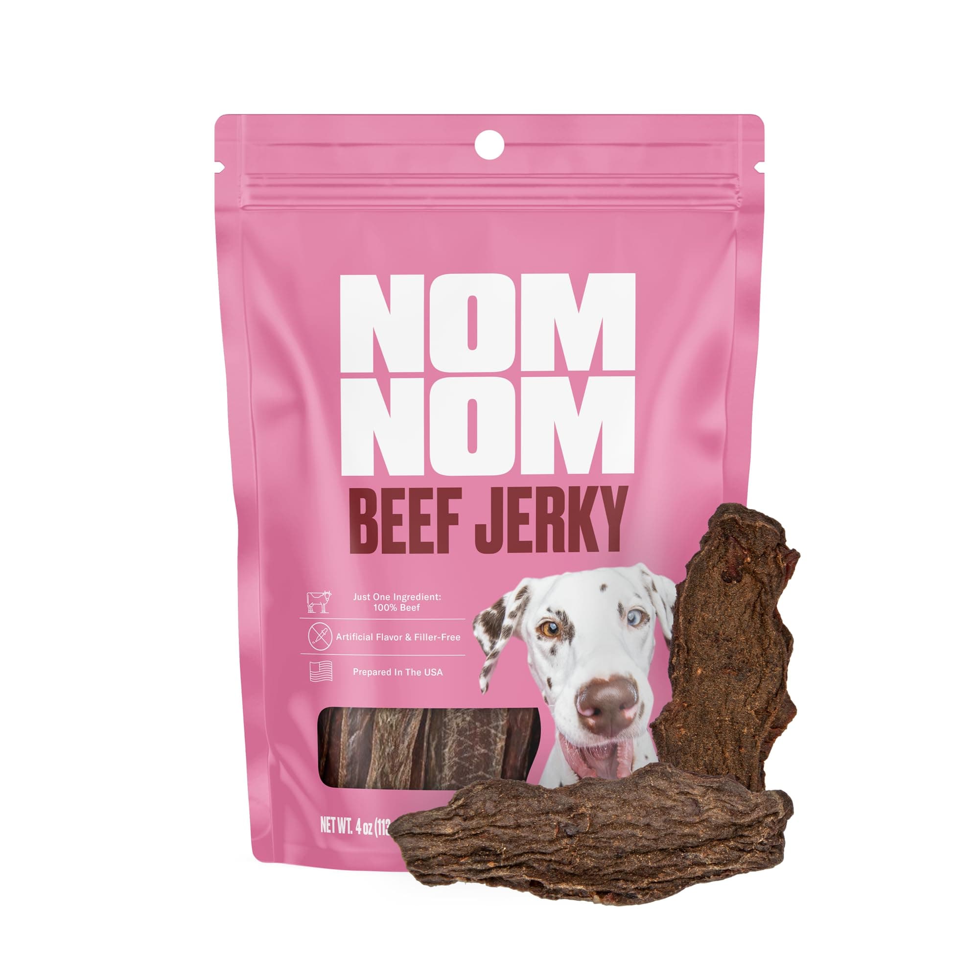 Nom Nom Beef Jerky Treats - All-Natural Dog Snacks for Training, Rewards, and Mealtime Toppers - Non-GMO, No Fillers, Preservatives or Added Ingredients - Prepared in The USA for Dogs