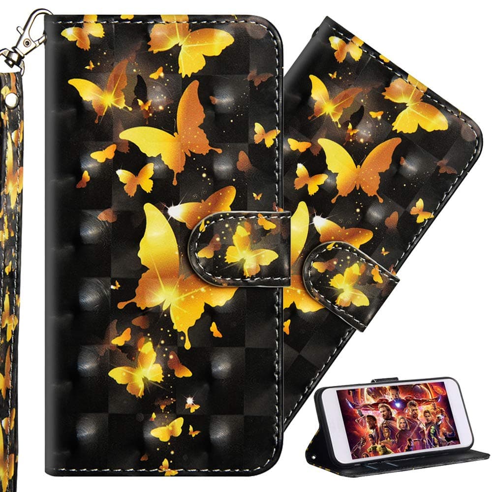 ISADENSER Galaxy A51 Case Samsung A51 Case Stylish Girly Women Case [Wallet Stand] Kickstand Credit Cards Slot Cash Pockets PU Leather Flip Wallet Case for Samsung Galaxy A51 3D Gold Butterflies YX