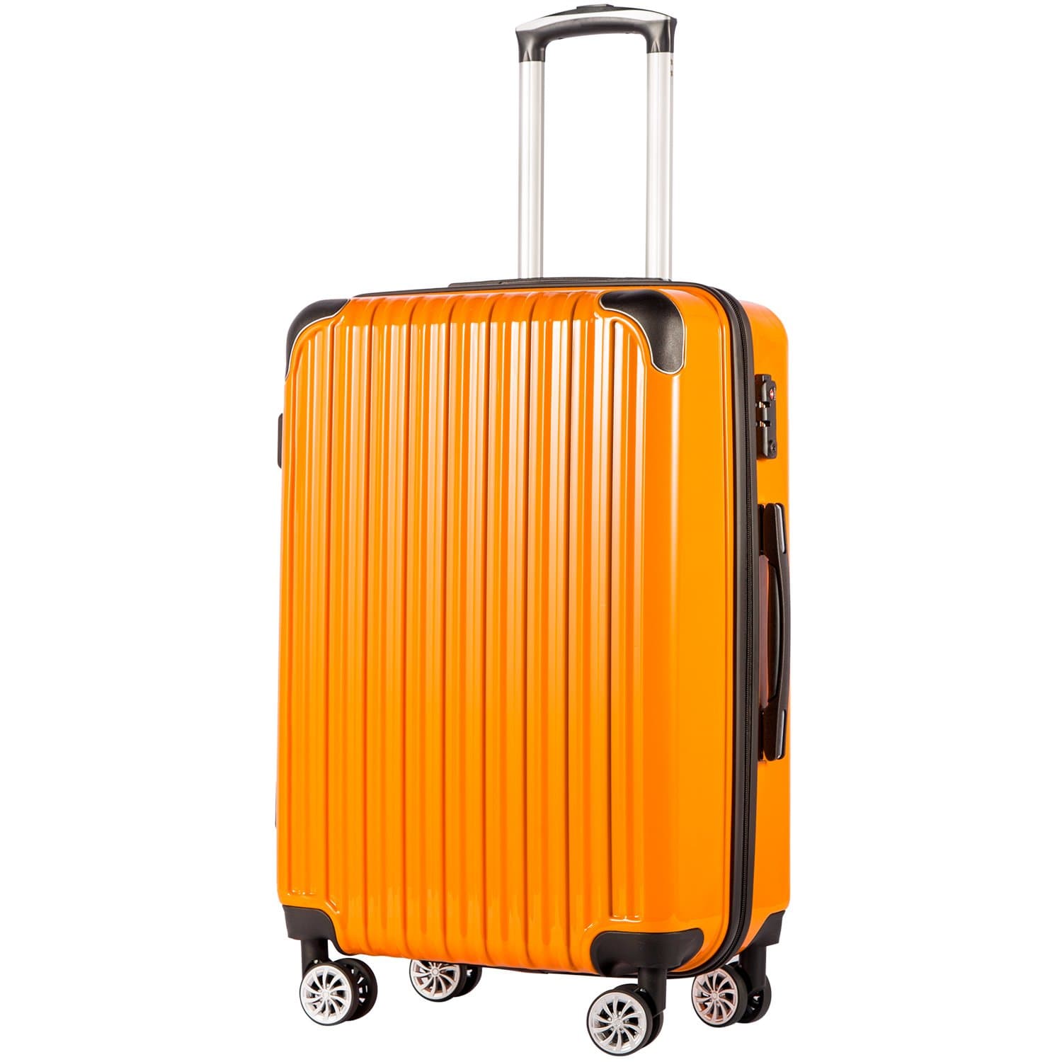 Suitcase Trolley Carry On Hand Cabin Luggage Hard Shell Travel Bag Lightweight 2 Year Warranty Durable 4 Spinner Wheels（Orange,S(56cm 38L)）
