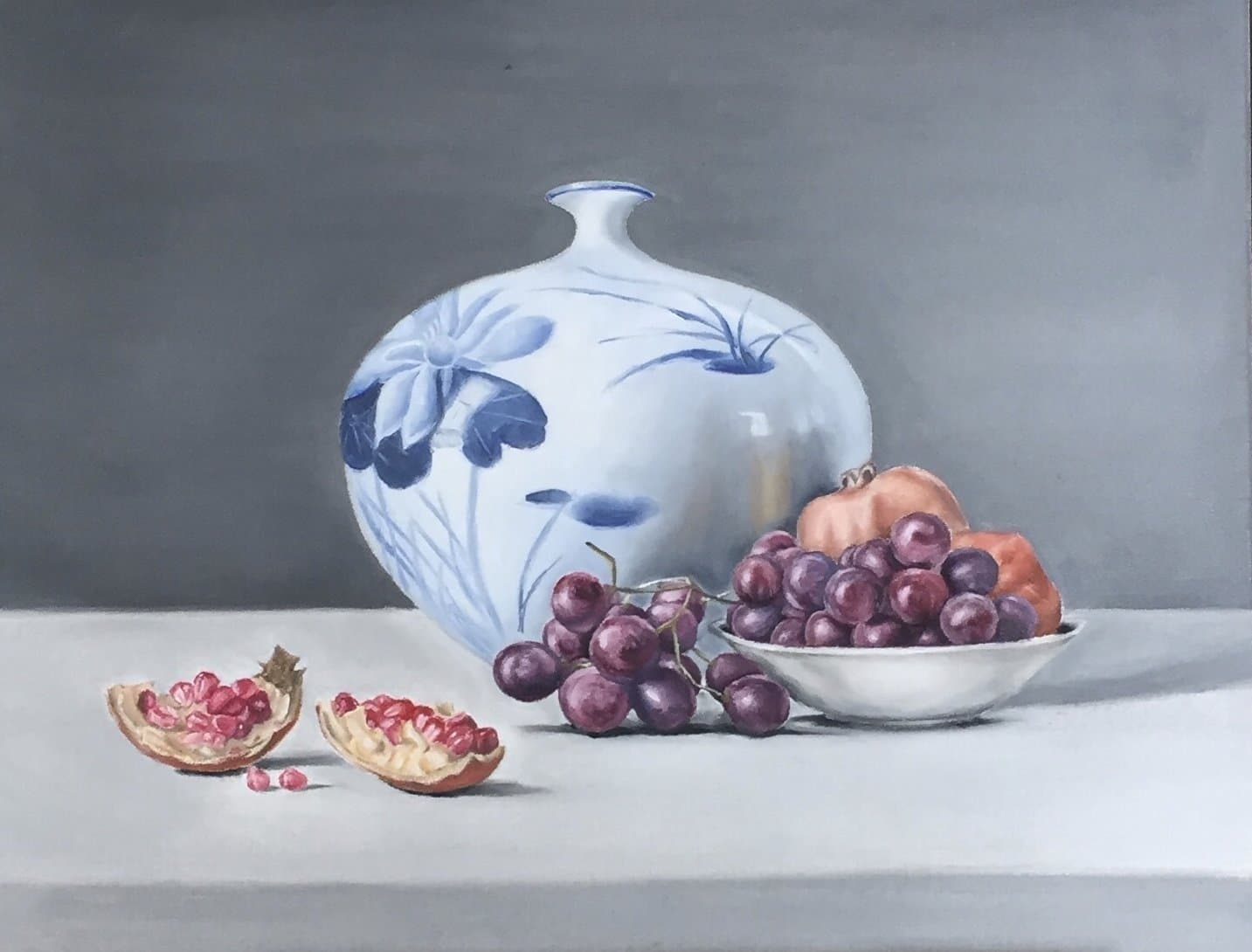 Oil Painting Chinese Vase With Fruits 100% Hand Painted On Canvas - Classic Still Life