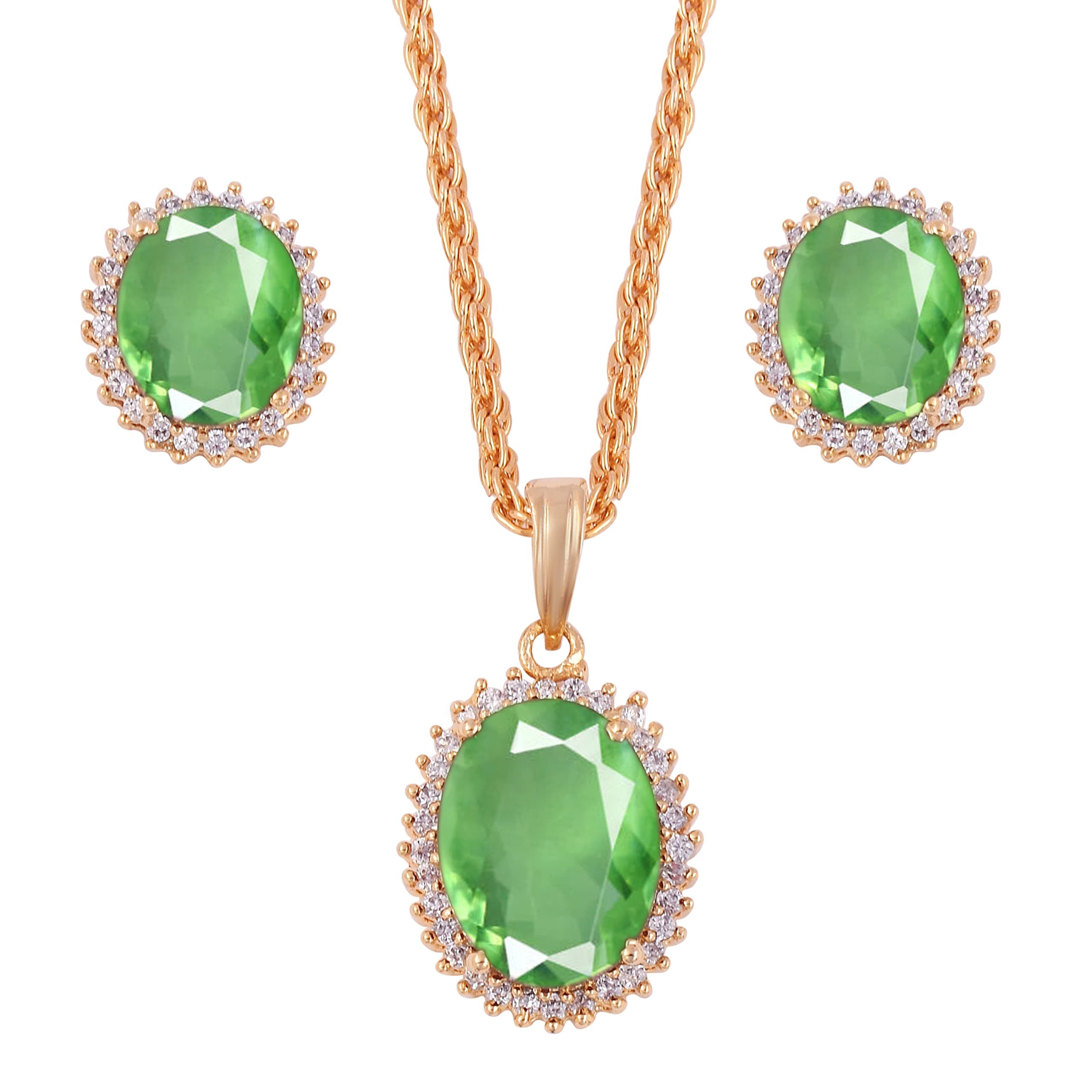 Certified Emerald Green Pendant With Earring Set Gold Plated For And Women