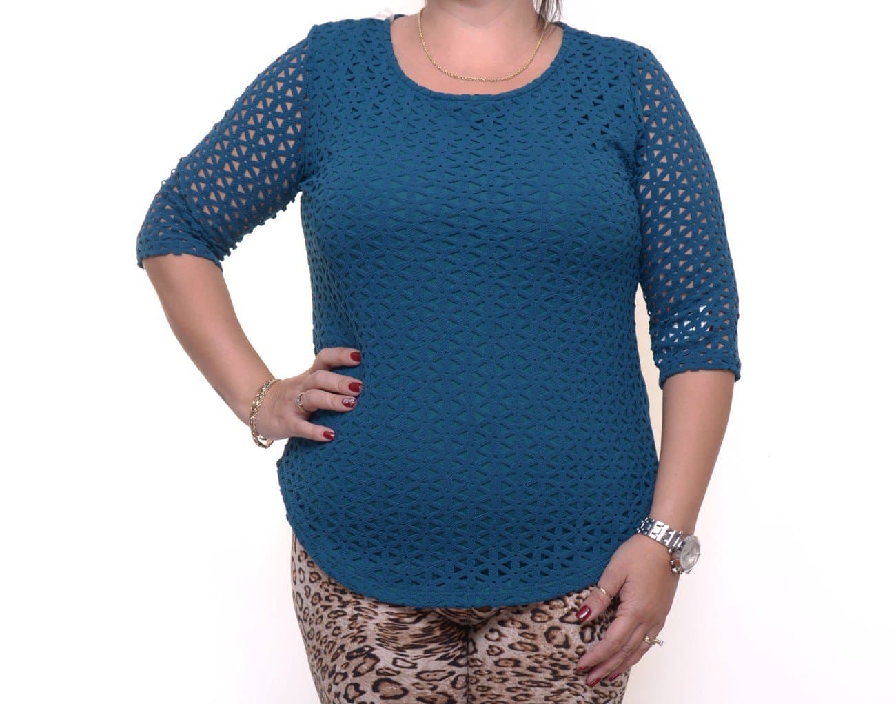 Bar III Womens Teal Eyelet Short Sleeve Jewel Neck Top Size: L