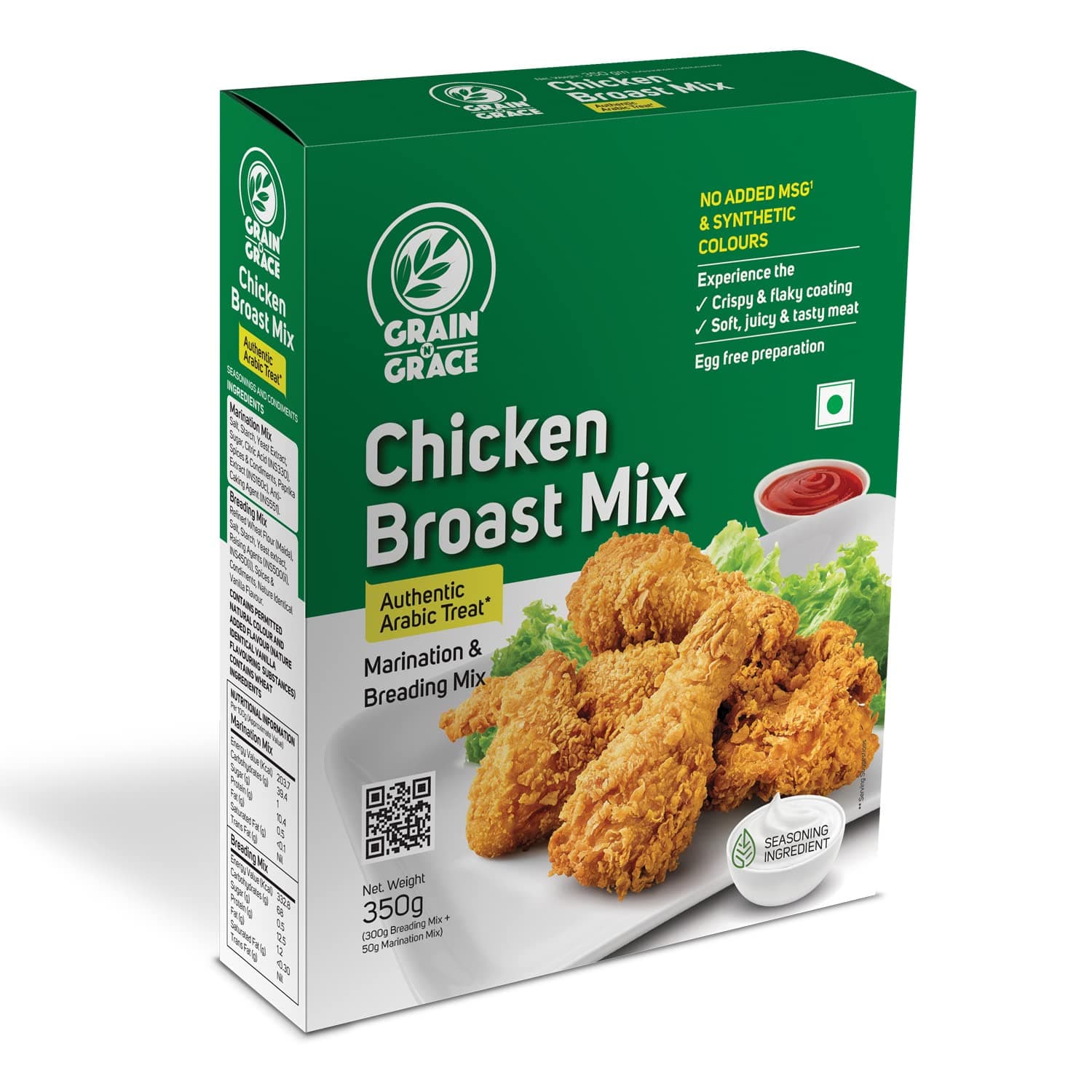 Grain N GraceChicken Broast Mix - Authentic Arabic Treat - Marination & Breading Mix - No added MSG & Synthetic Colours - Make Chicken with Crispy and Flaky Coating - 350g
