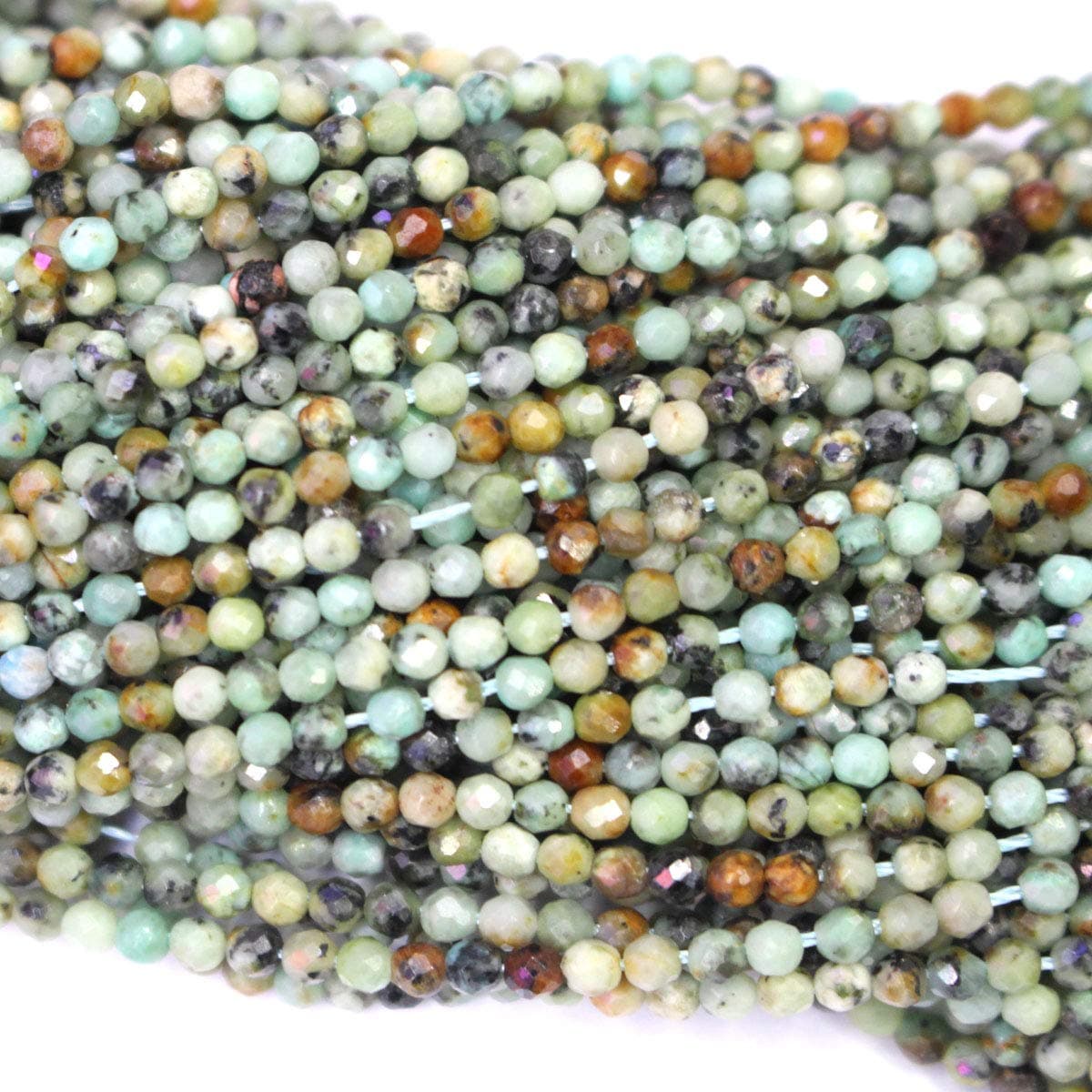 Natural Faceted Round 2mm Genuine Gemstone Jewelry DIY Making Loose Beads (African Turquoise)