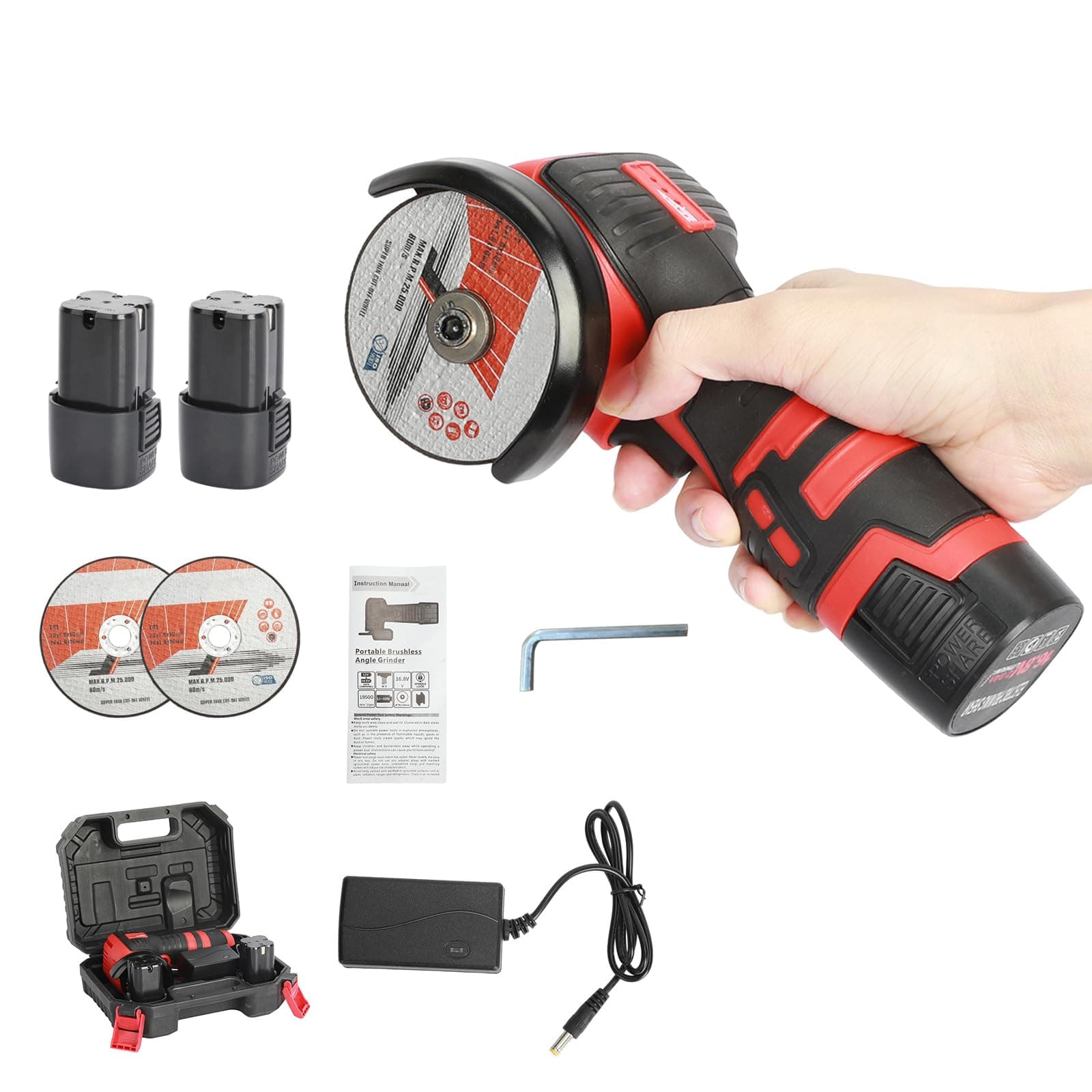 18V Mini Angle Grinder, Cordless Angle Grinder Tool with 2 1.5A Batteries, for Cutting Polishing and Sharpening, Battery, 550W Electric Polishing Machine