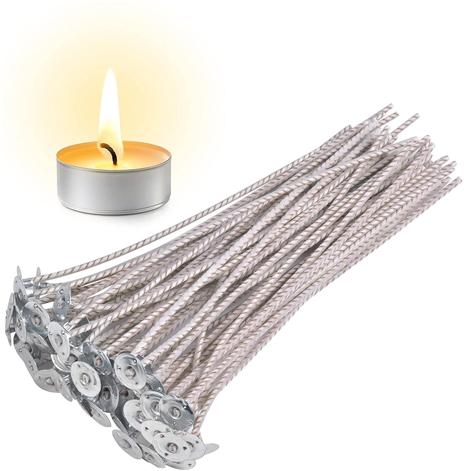 100pcs ECO 6 Wicks for Soy Candles, 6 inch Pre-Waxed Candle Wick for Candle Making,Thick Candle Wick with Base