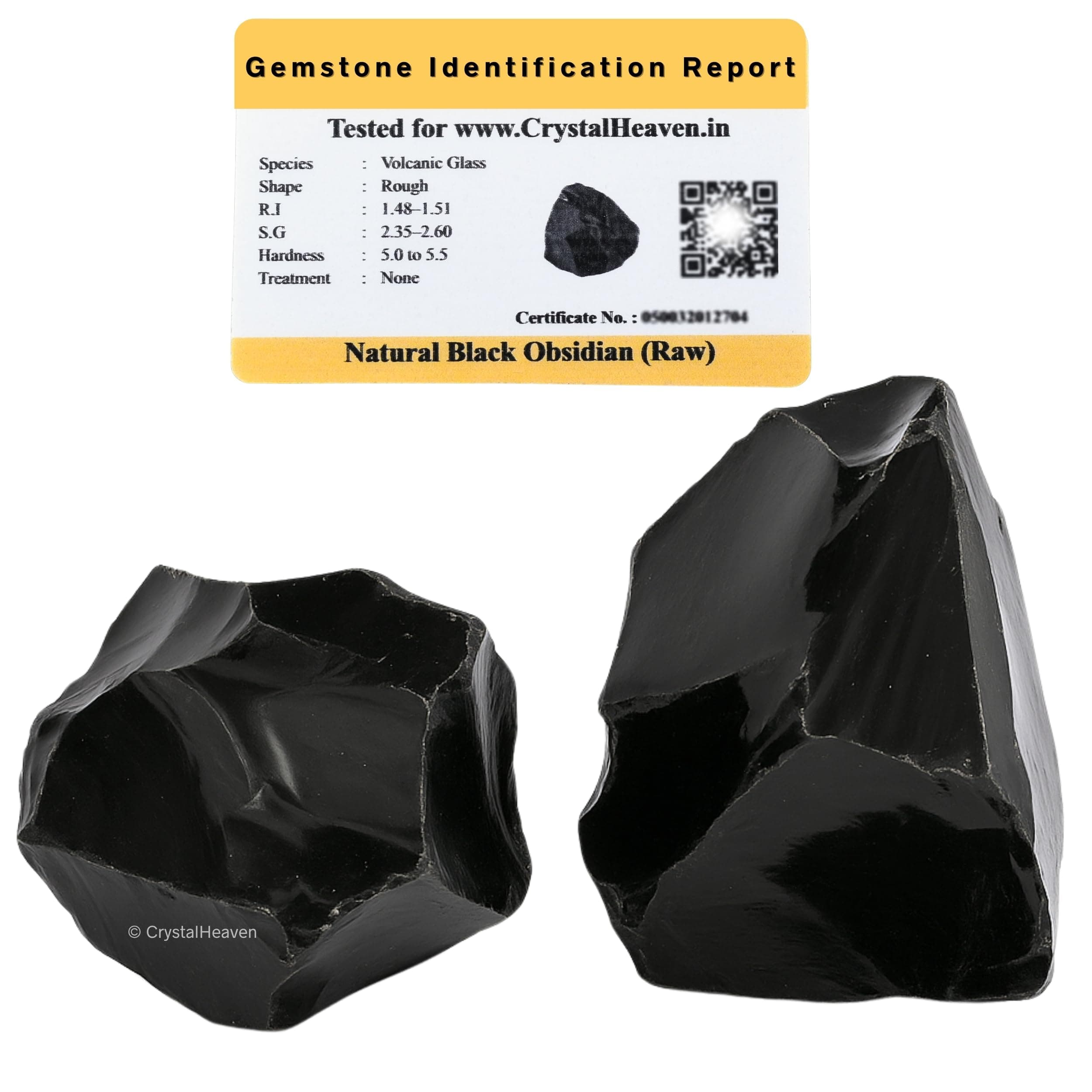 Crystal Heaven Certified Black Obsidian Crystal Healing Rough Stone, Natural Raw Crystals for Manifestation, Meditation and Reiki Healing (2 Pieces)