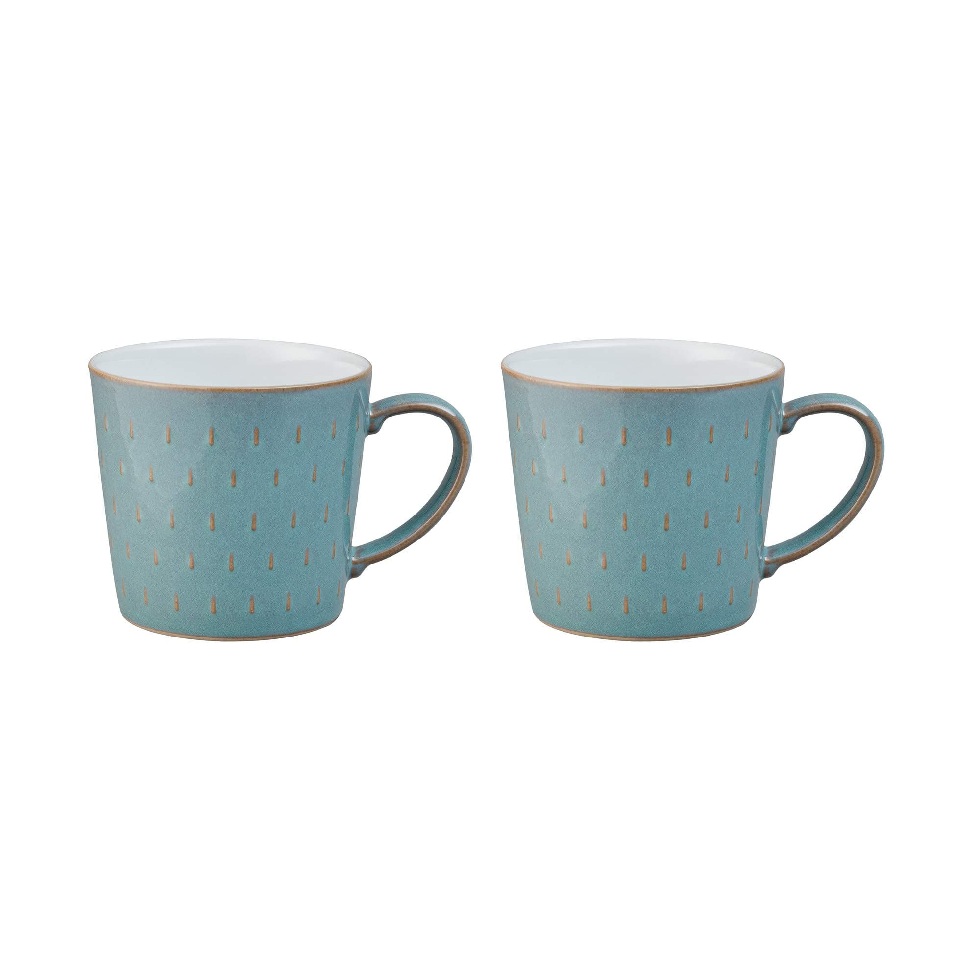 Denby - Azure Blue Patterned Coffee Mug Set of 2-400ml Large Stoneware Ceramic Cascade Tea Mug Set For Home & Office - Dishwasher Safe, Microwave Safe - Blue, White, Brown - Chip Resistant