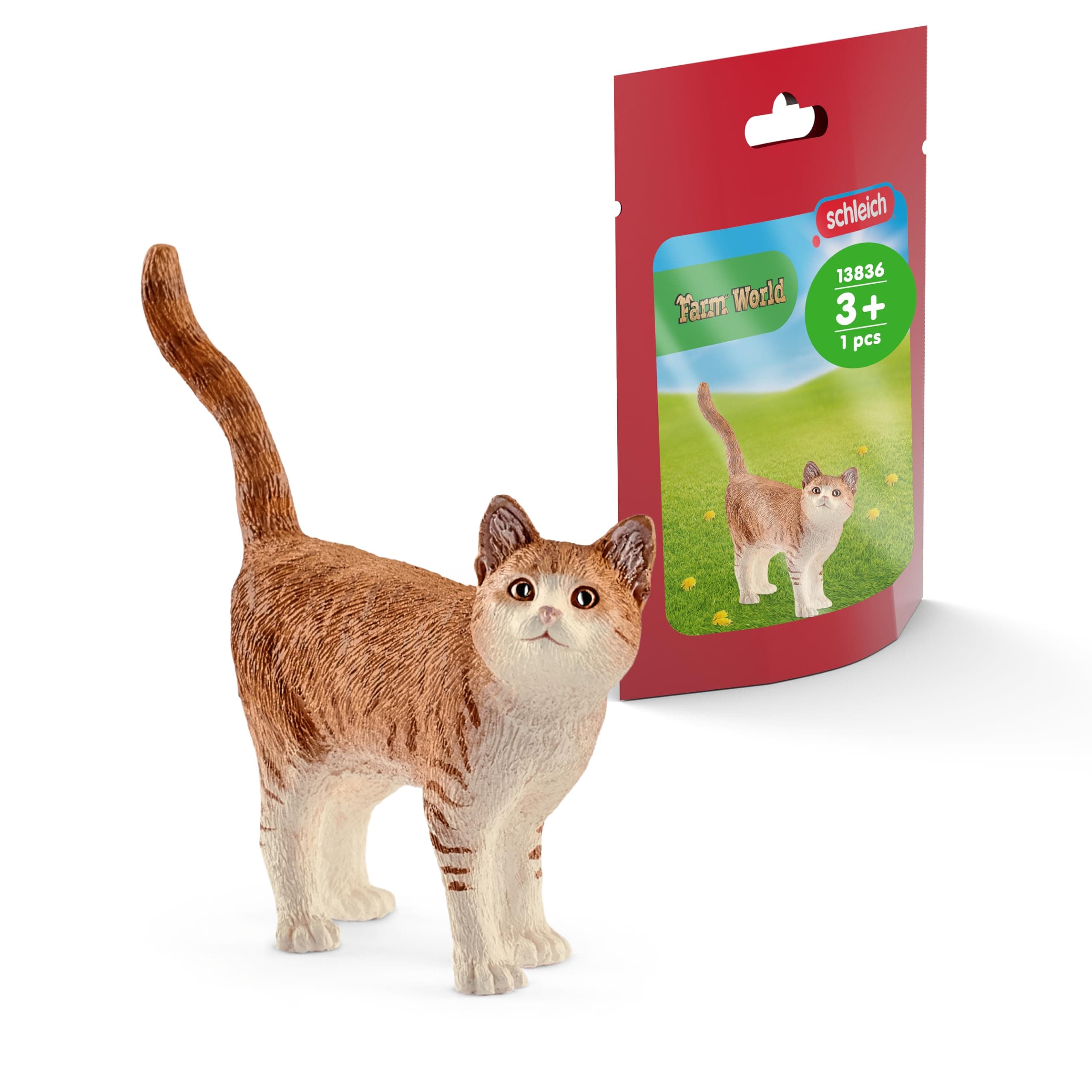 Farm World, Realistic Cute Cat Toys for Boys and Girls, Orange and White Tabby Cat Toy, Ages 3+