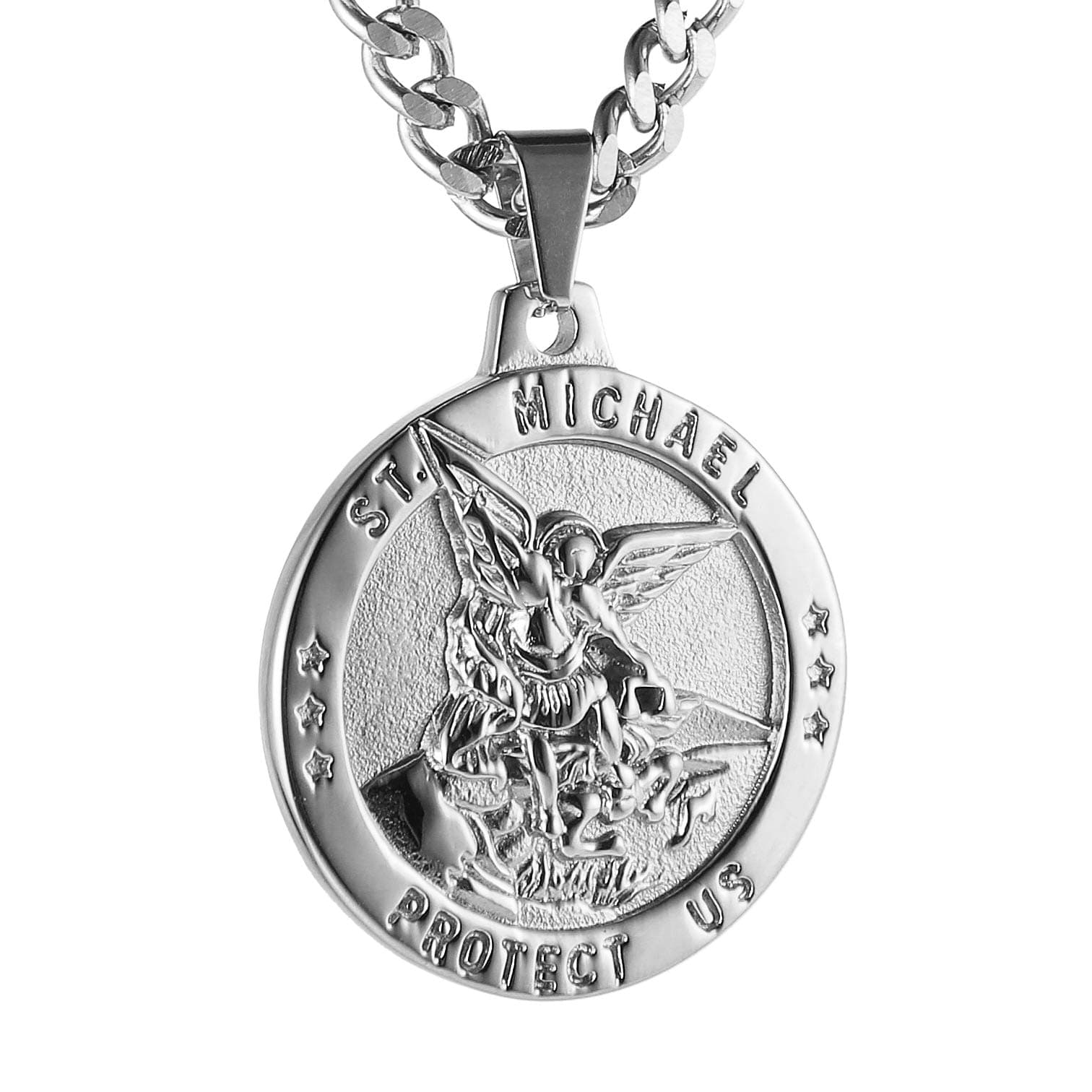 St Michael The Archangel Catholic Medal Stainless Steel Amulet Pendant Necklace 22+2" Rolo Curb Chain