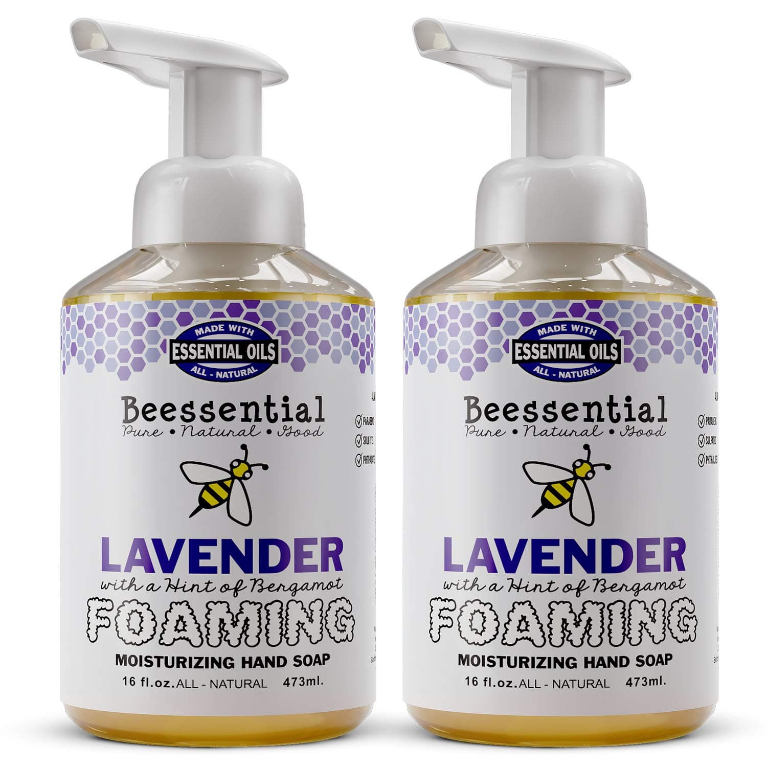 BeessentialAll Natural Bulk Foaming Hand Soap Refill, 16 oz 2 Pack Lavender | Made with Moisturizing Aloe & Honey - Made in the USA