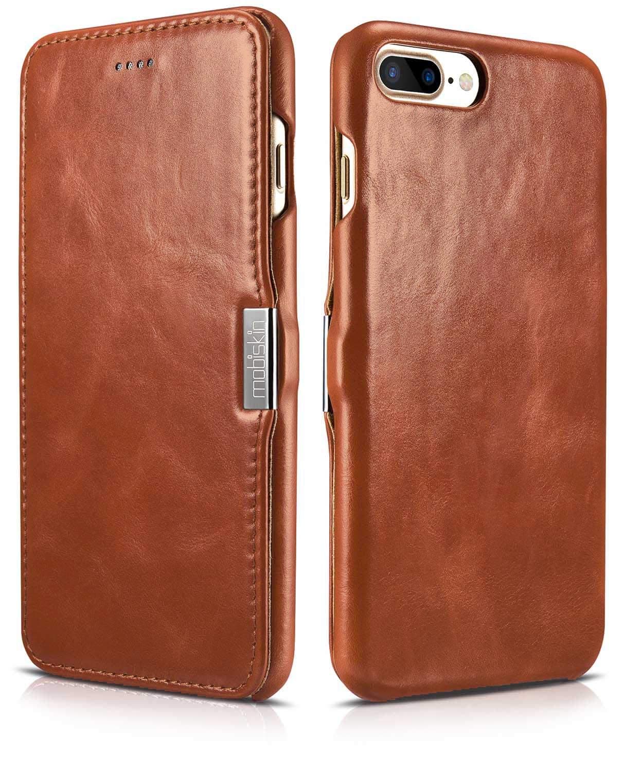 Mobiskin case compatible with Apple iPhone 8 PLUS and iPhone 7 PLUS (5.5 inch), cover with genuine leather, book-style protective phone case, ultra-slim folio, thin wallet, brown vintage