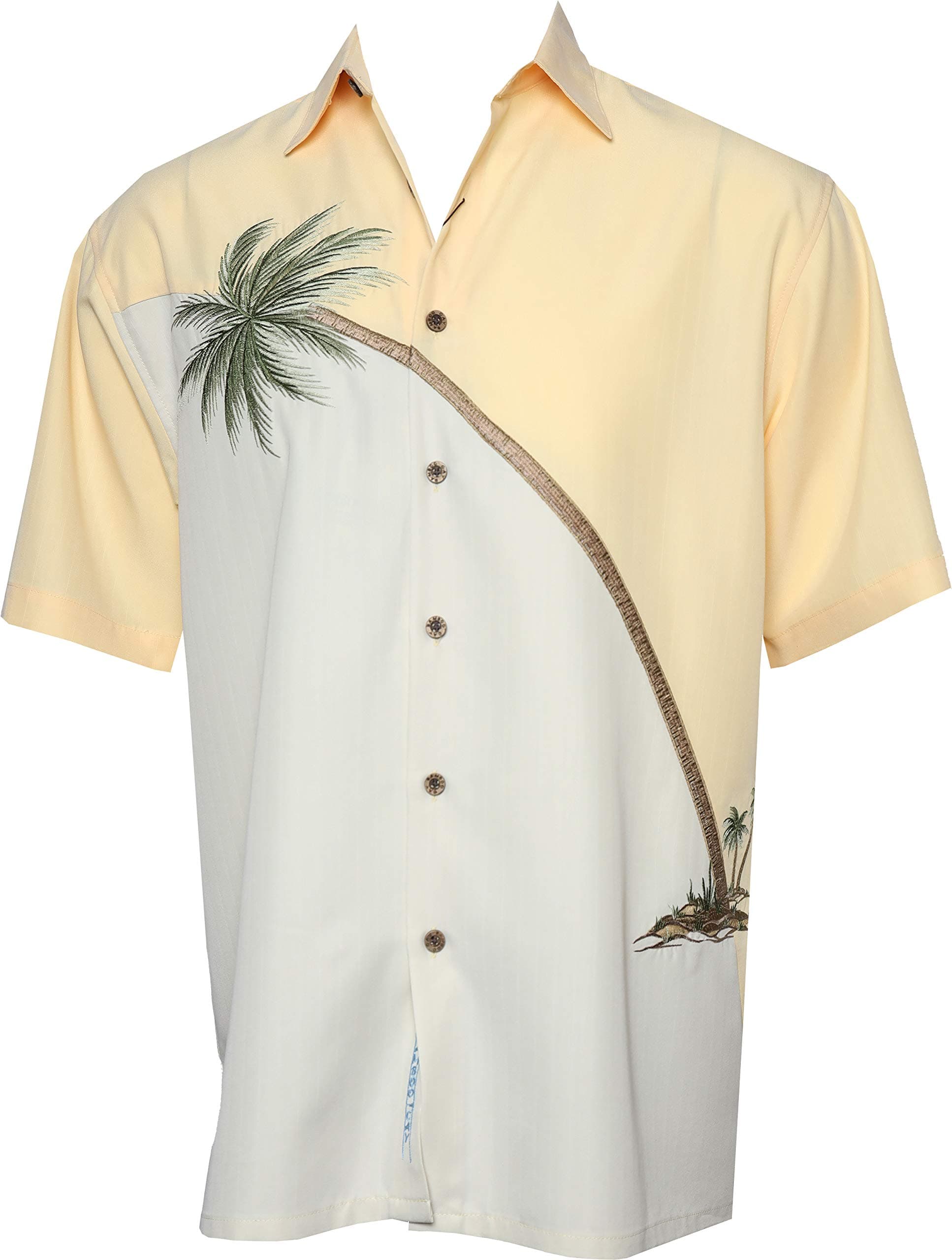 Bamboo Cay Mens Short Sleeve Hurricane Palm Casual Embroidered Woven Shirt