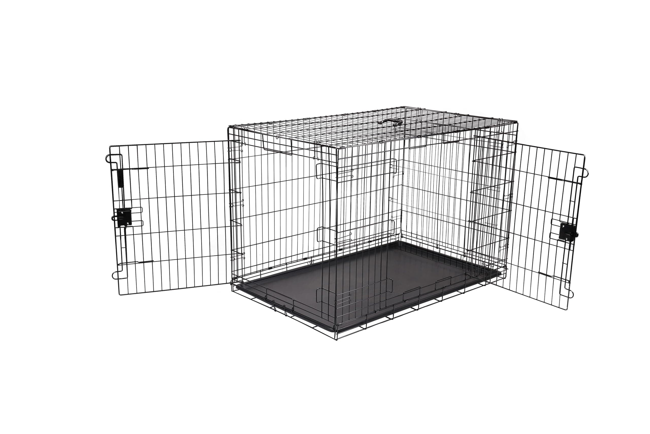 Amazon Basics Portable Metal Wire Dog Crate for Large Dogs, Double Door with Removable Tray, Divider Panel, Easy to Assemble, 48" x 30" x 32.5", Black