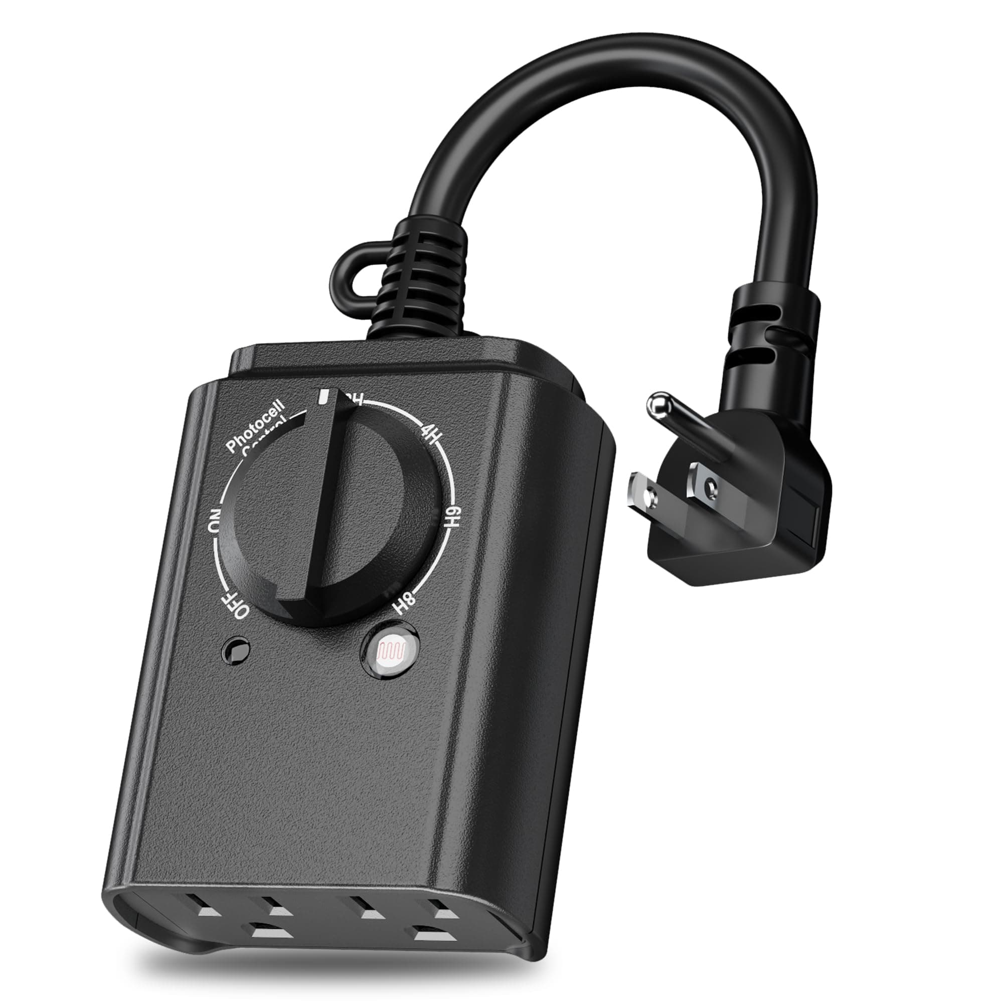 BN-LINK Outdoor Light Timer with Dusk to Dawn Sensor, Weatherproof Dual Grounded Outlets for Christmas/Halloween Decorations, 15A 1/2HP ETL Listed