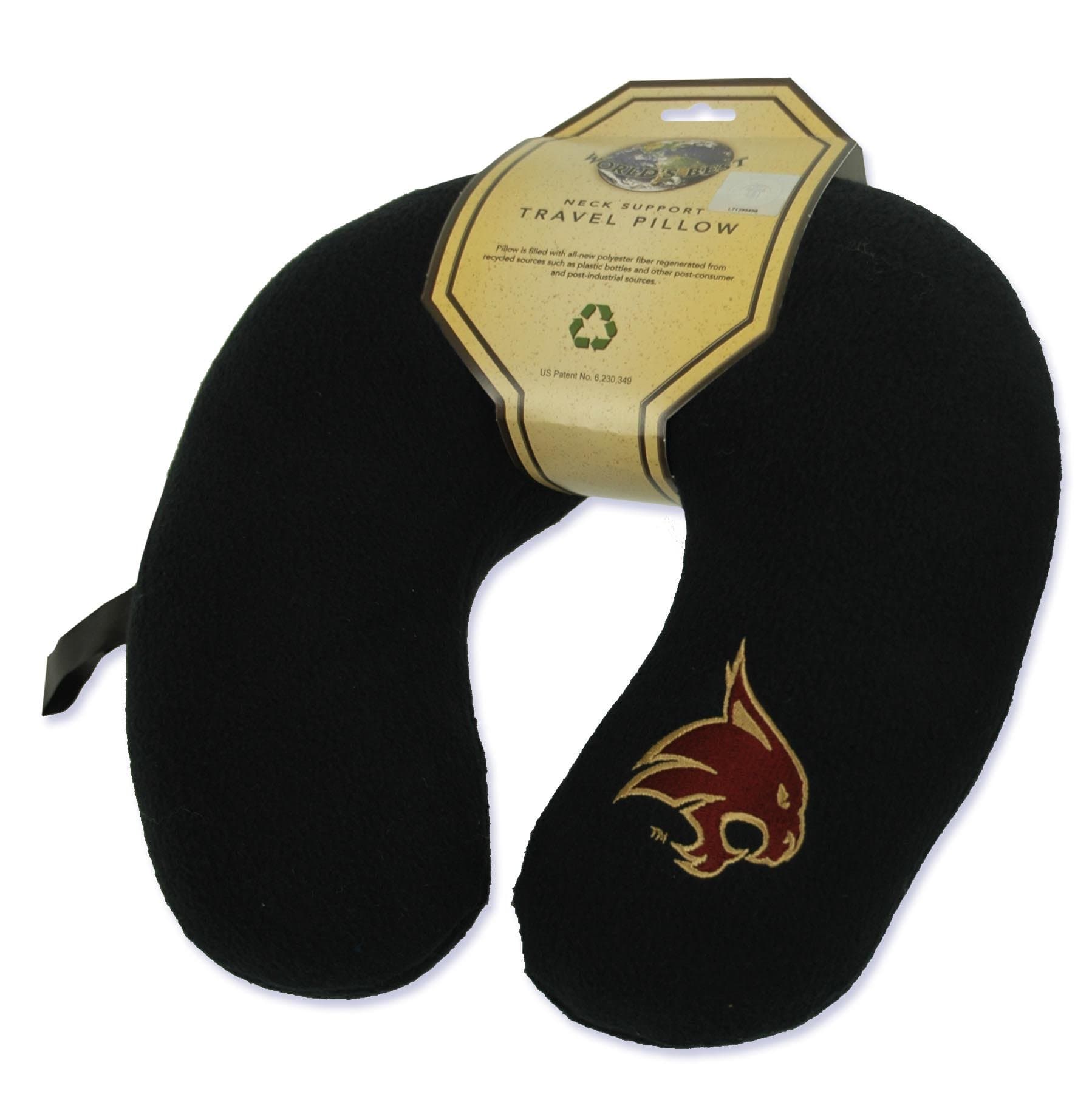 School Fanatic NCAA Southwest Texas State Bobcats Embroidered U-Shaped Fleece Travel Neck Pillow, Black