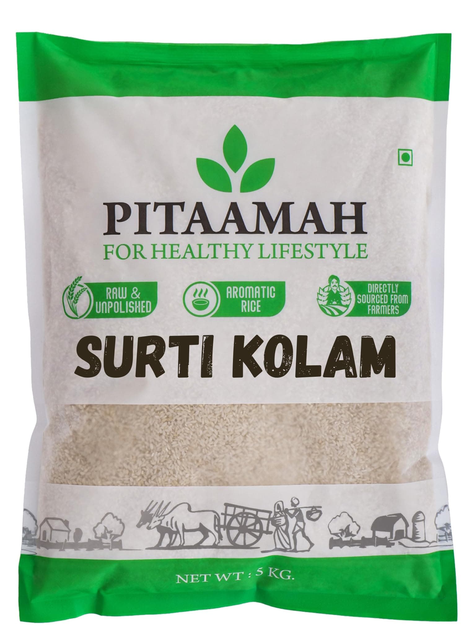 Pitaamah Surti Kolam Rice | 5kg Bag | Aged Rice | Unpolished Rice | Direct From Farmers | Pack of 1