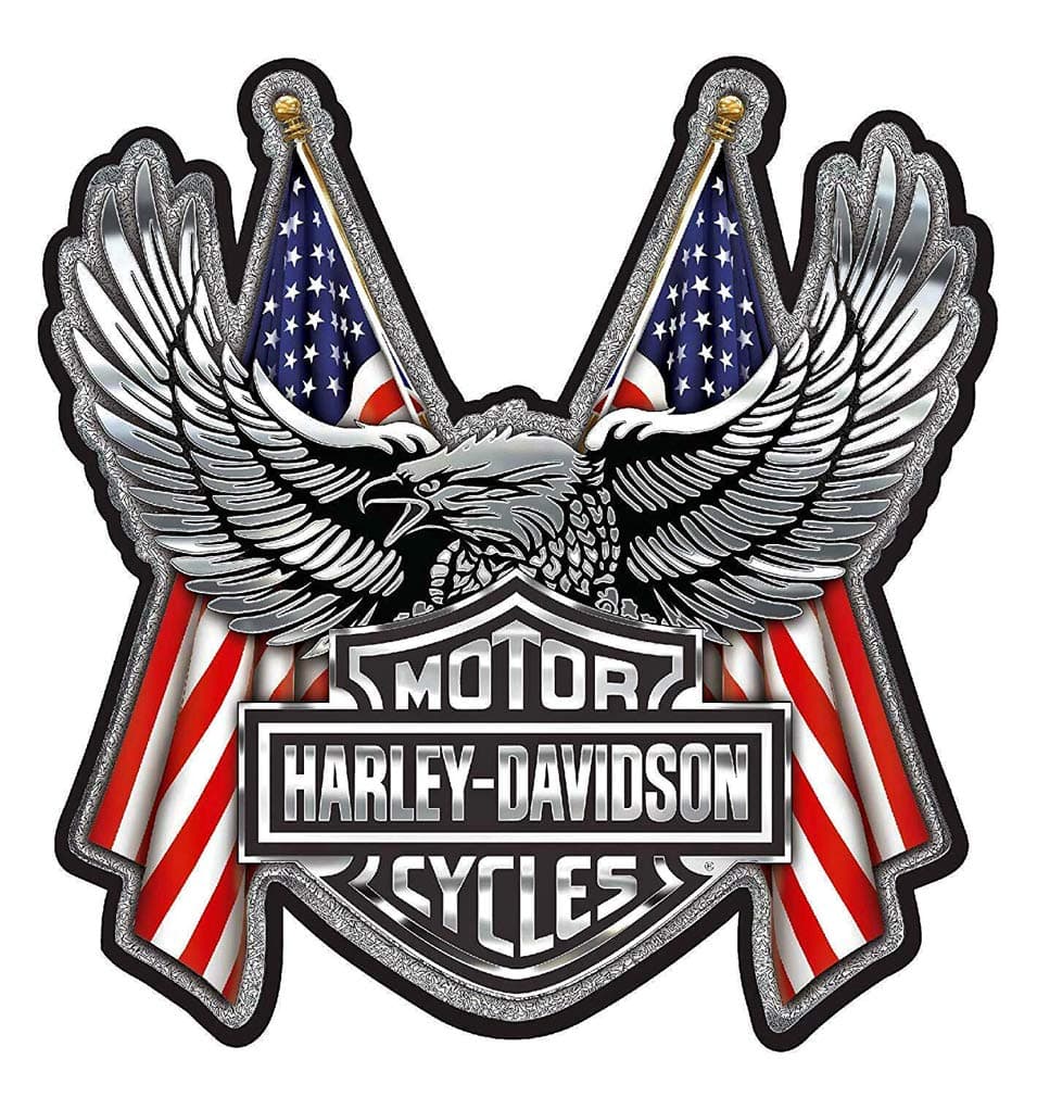 Harley-Davidson Embossed Bar & Shield Eagle Flag Chrome Decal - 6 x 8 in