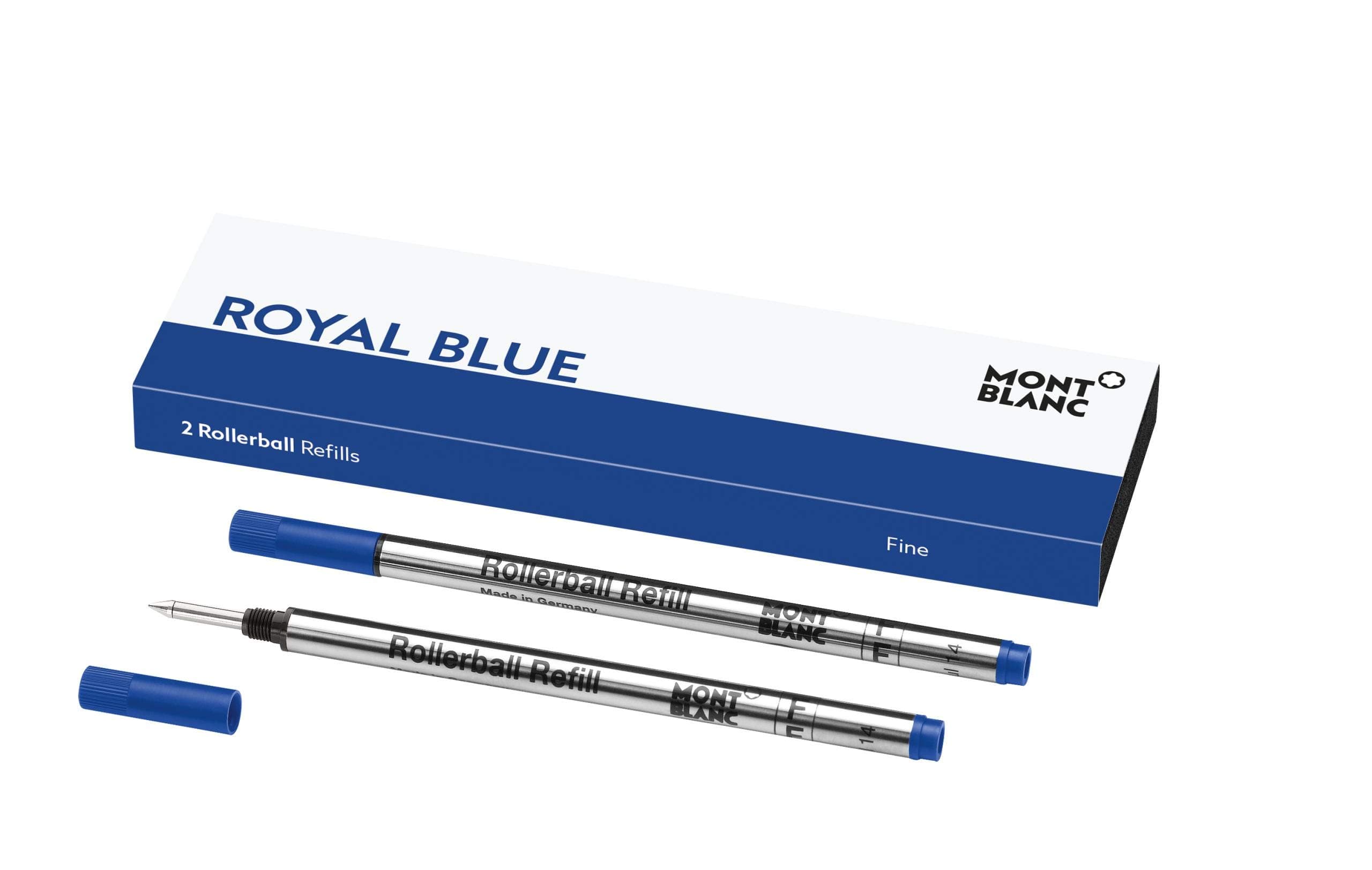 Rollerball Refills (F) Royal Blue 124501 – Quick-Drying Pen Refills for Montblanc Rollerball and Fineliner Pens – 2 x Dark Blue Pen Cartridges