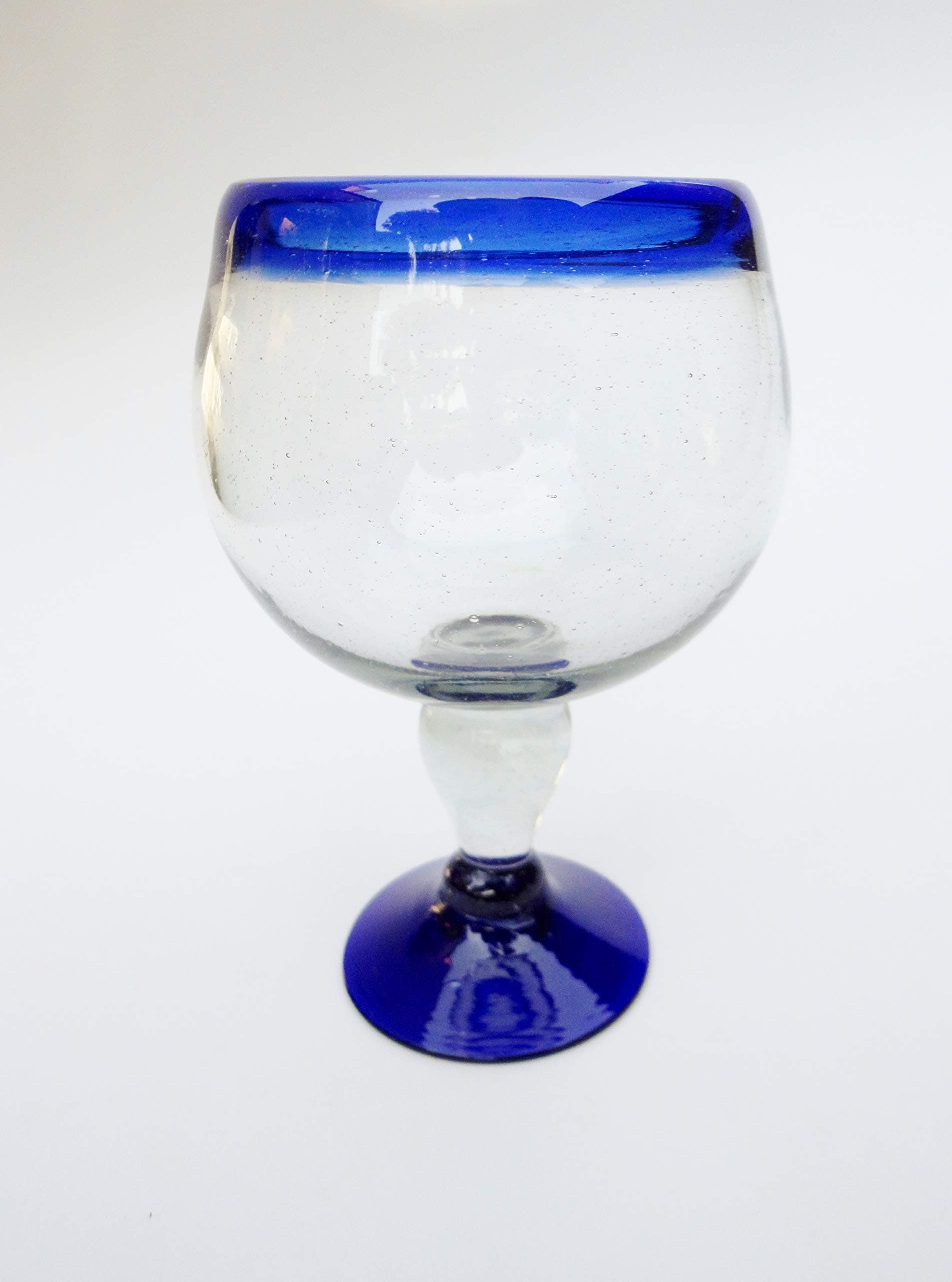 MexHandcraft Mexican Blown Glass Shrimp Cocktail Chabela Glasses Cobalt Blue Rim (Set of 6)