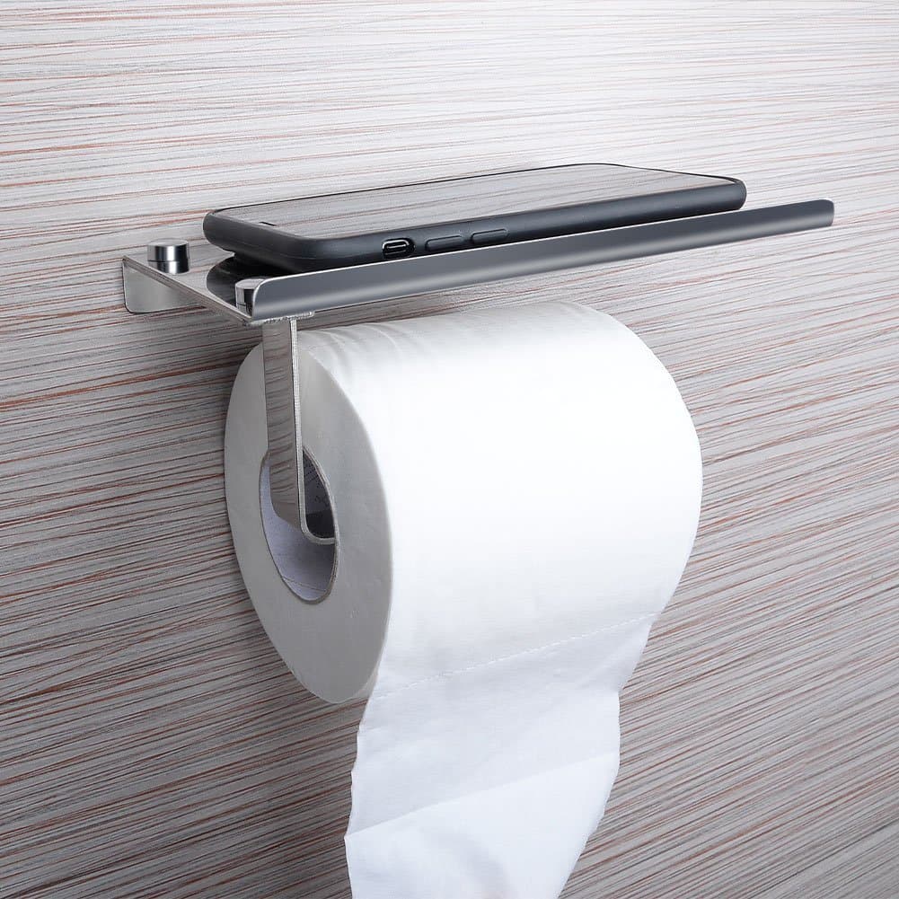 YGL Toilet Paper Holder,Heavy Duty Stainless Steel Bathroom Tissue Holder with Mobile Phone Storage Shelf