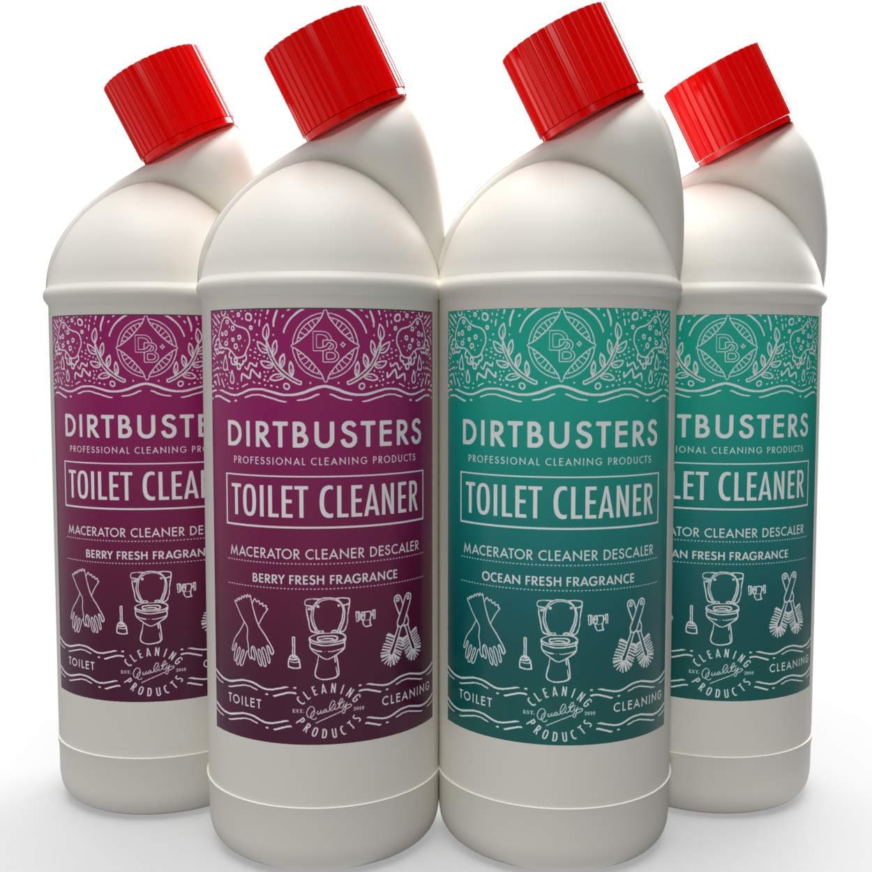 Dirtbusters Toilet Macerator Cleaner & Descaler, Deep Cleaning With Limescale Remover, Safe To Use With Pump Units, Toilets, Septic Tanks, Macerators & Urinals, Berry & Ocean Fresh (4x1L)