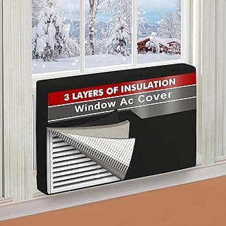 25"Lx17"Hx3.5" Indoor Air Conditioner Cover for Window Units, 3 Layers Insulation AC Cover for Inside Wall Unit with Aluminum Foil and 2mm Foam, Windproof Window Air Conditioner Cover Inside, BLack