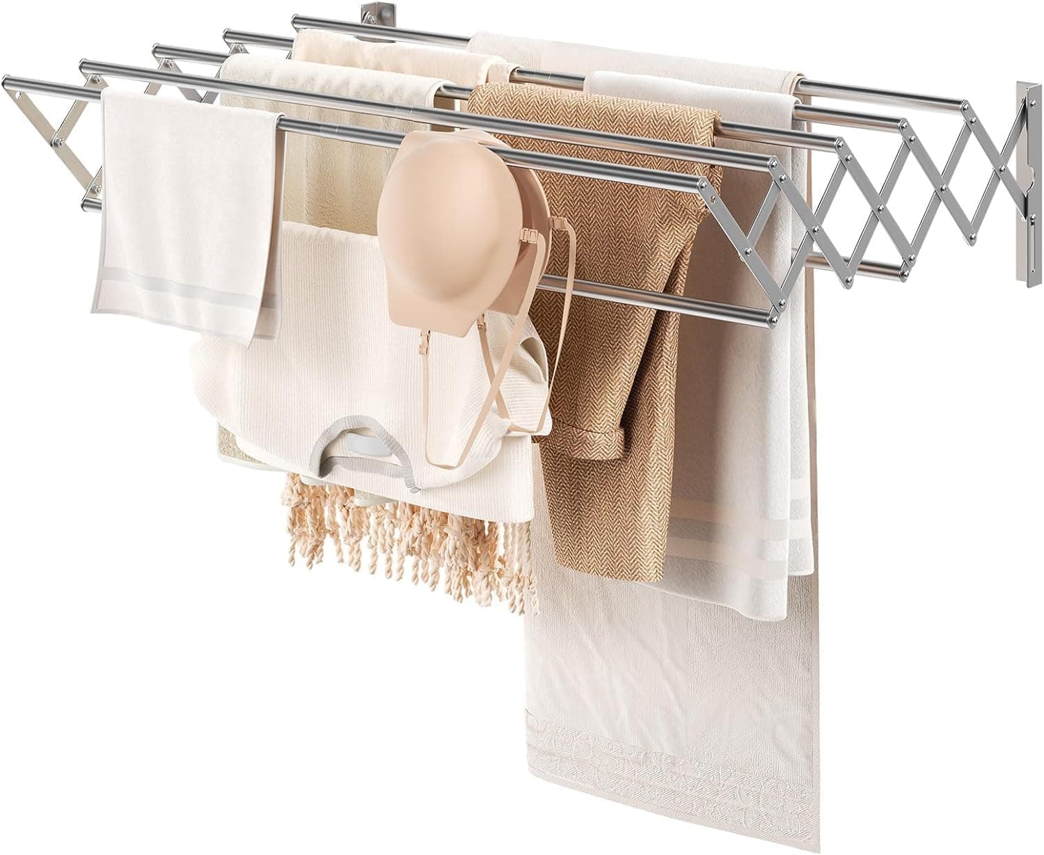 YOUDENOVA Foldable Clothes Airer Wall Mounted Clothes Rail Retractable Towel Holder Bathroom Towel Rack Extendable Clothes Drying Rack Indoor