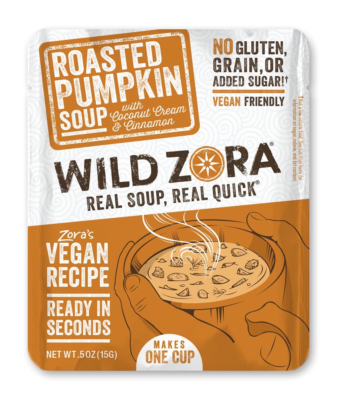 Wild Zora Instant Keto-Friendly Soups Roasted Pumpkin 8-pack Broth Made with Coconut cream, Cinnamon, & Organic Vegetables, Gluten-Free, Low Carb, No Added Sugar, Flavorful Pantry Staples - 0.5oz/13g