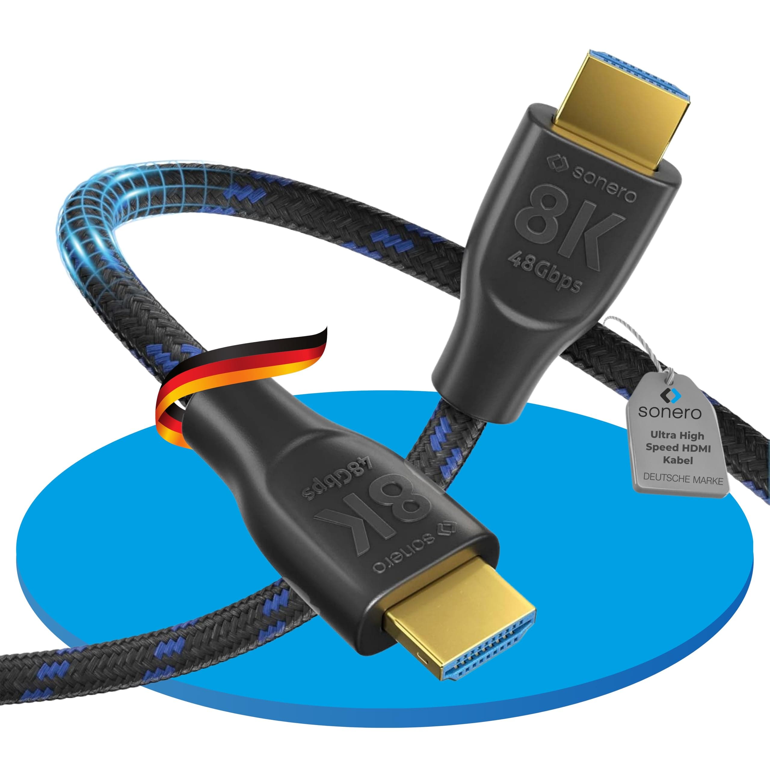 Sonero Ultra High Speed 8K HDMI Cable with Ethernet, Nylon Braid, Gold Plated Connectors (Ultra HD 8K, 4K 3D with 50Hz/60Hz, Full Bandwidth, Dynamic HDR), 3m