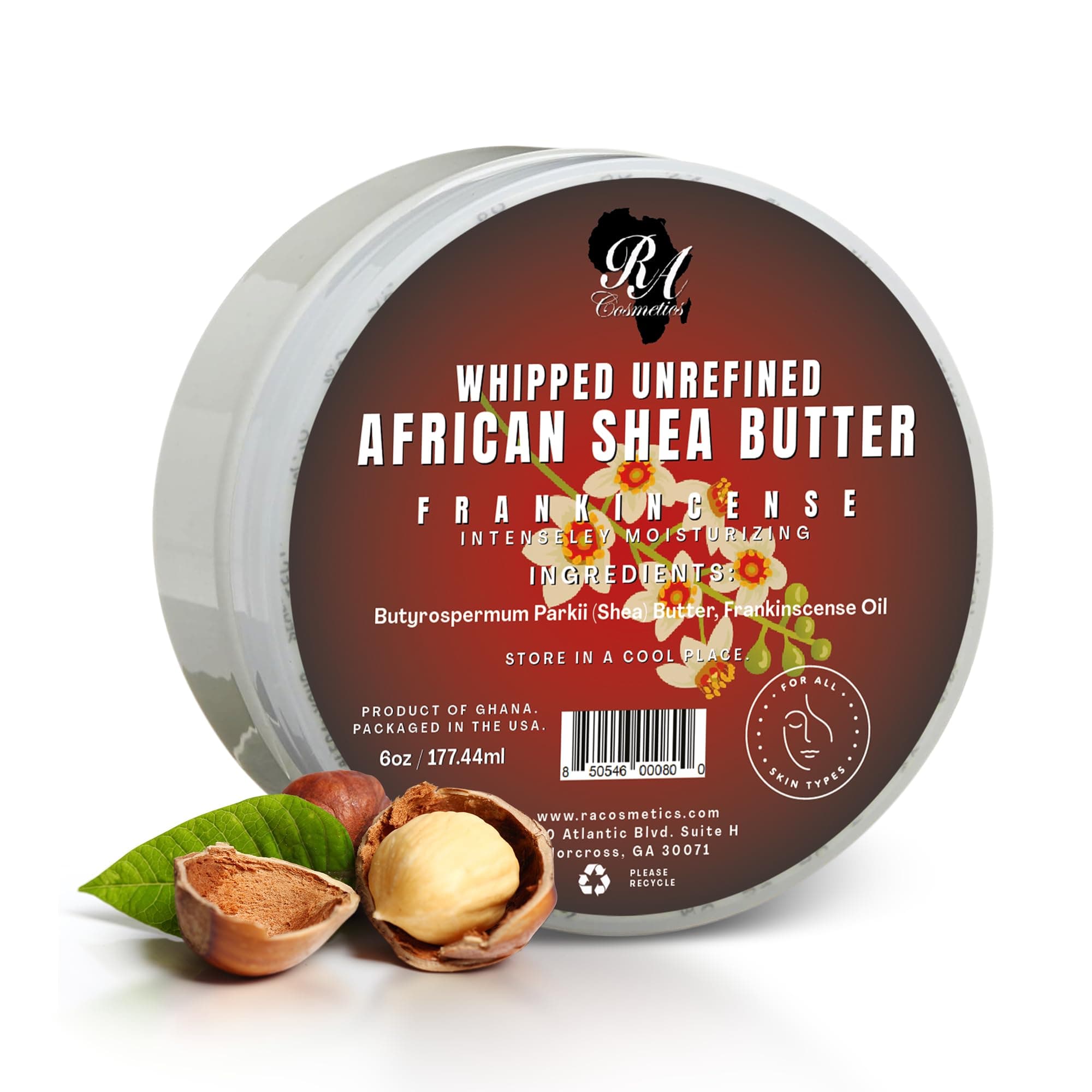 RA COSMETICS Whipped Shea Butter Frankincense - 6oz | 100% Pure & Natural African Shea Butter for Men & Women - Handcrafted Moisturizer with Essential Vitamins for Softer Lips, Healthier Skin & Hair
