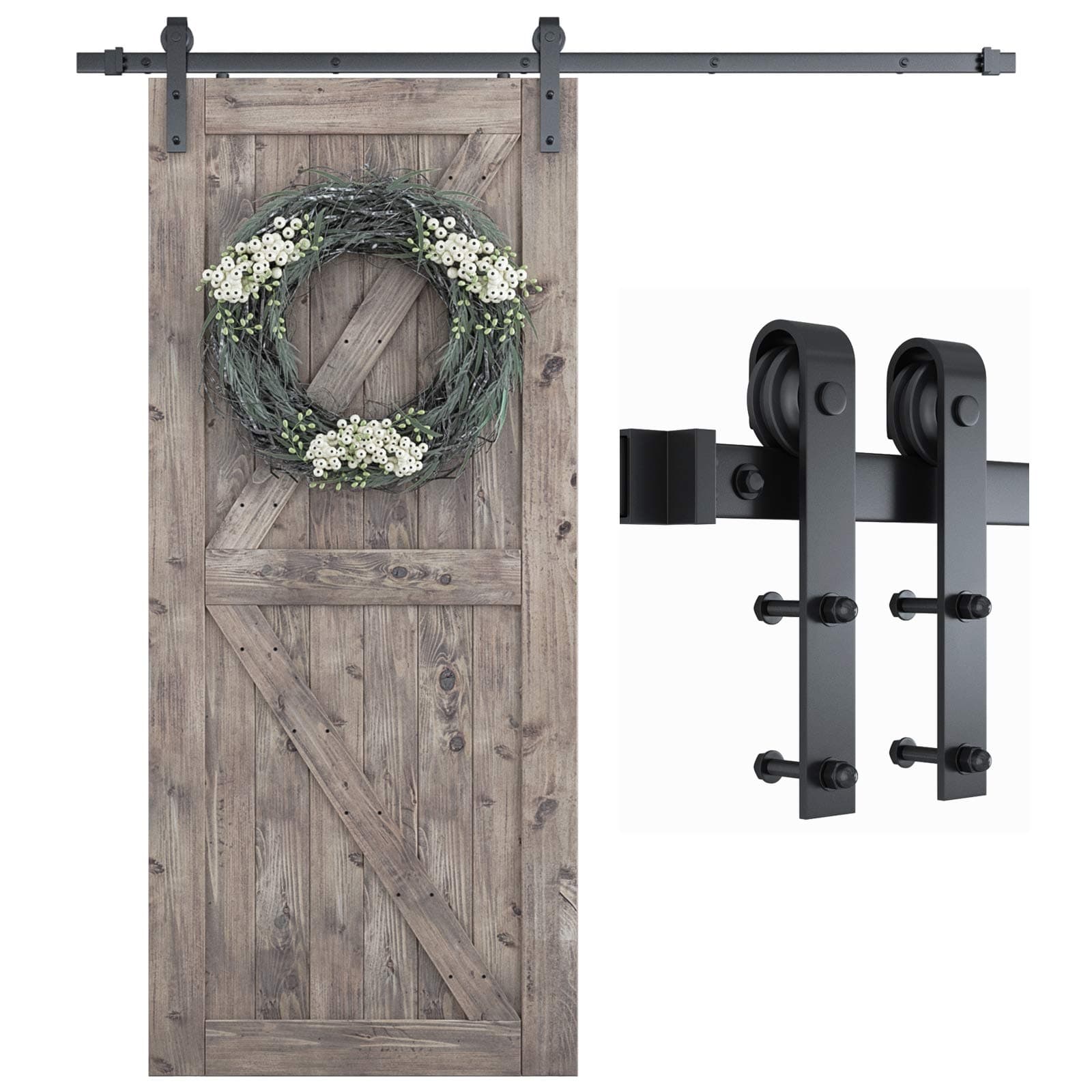 6.6 Feet Heavy Duty Sturdy Sliding Barn Door Hardware Kit -Smoothly and Quietly -Easy to Install -Includes Step-by-Step Installation Instruction Fit 40" Wide Door Panel (J Shape Hanger)