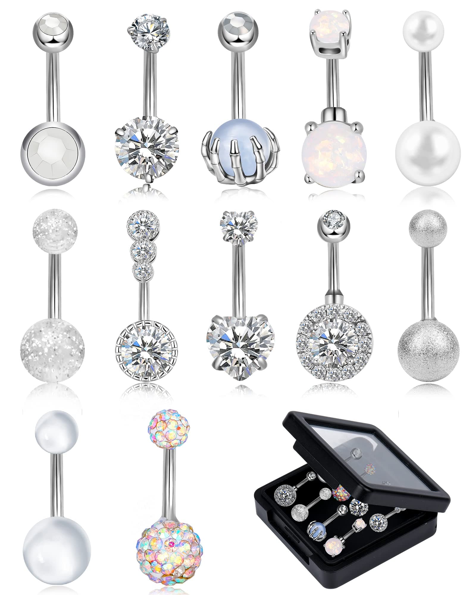 3-12 Pcs 14G Belly Button Rings Belly Rings for Women CZ Opal Navel Rings Belly Piercings Jewelry Belly Barbells Stainless Steel Body Belly Button Piercing Jewelry