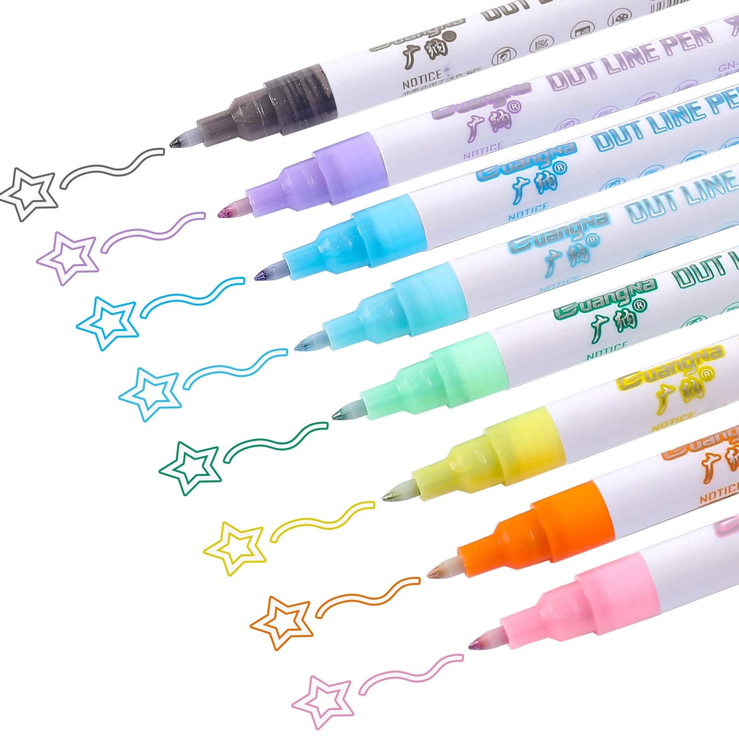 Dyvicl Double Line Outline Pens Metallic Outline Markers - 0.7 mm Extra Fine Point Double Line Marker Pens for Scrapbooking, Card Making, Poster Drawing, Painting, Photo Signature, 8 Colors