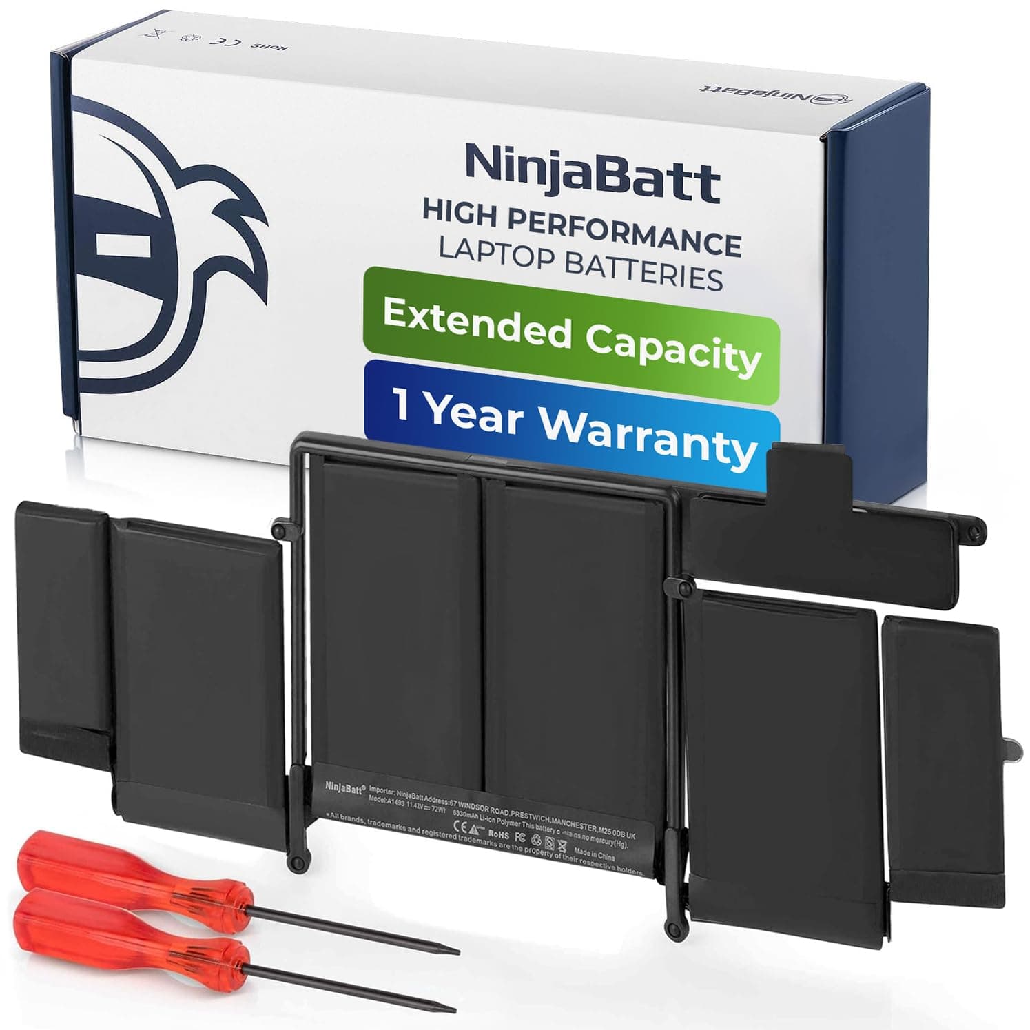 NinjaBatt Battery A1502 A1582 for Apple MacBook Pro Retina 13” A1493 [Early 2015 Mid 2014 Late 2013] - Long Lasting [72Wh/11.42V]