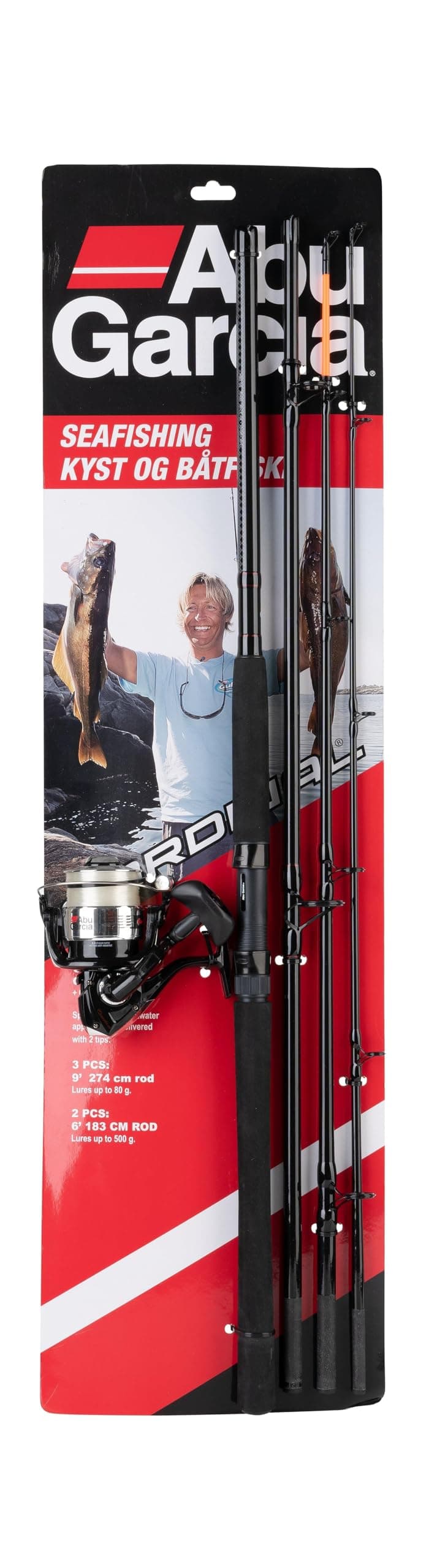 Abu Garcia Cardinal Sea Fishing 3-Piece Rod with Classic 50 Rear Drag Reel - Black, 9 ft