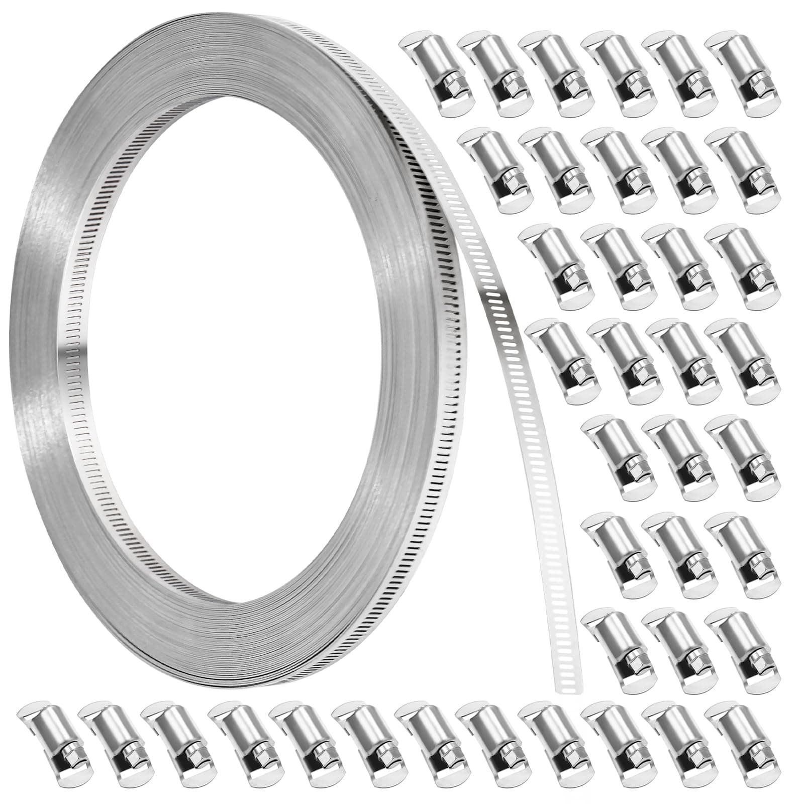 Hose Clamp, DIY 100 FT Metal Strapping with Holes +40 Fasteners
