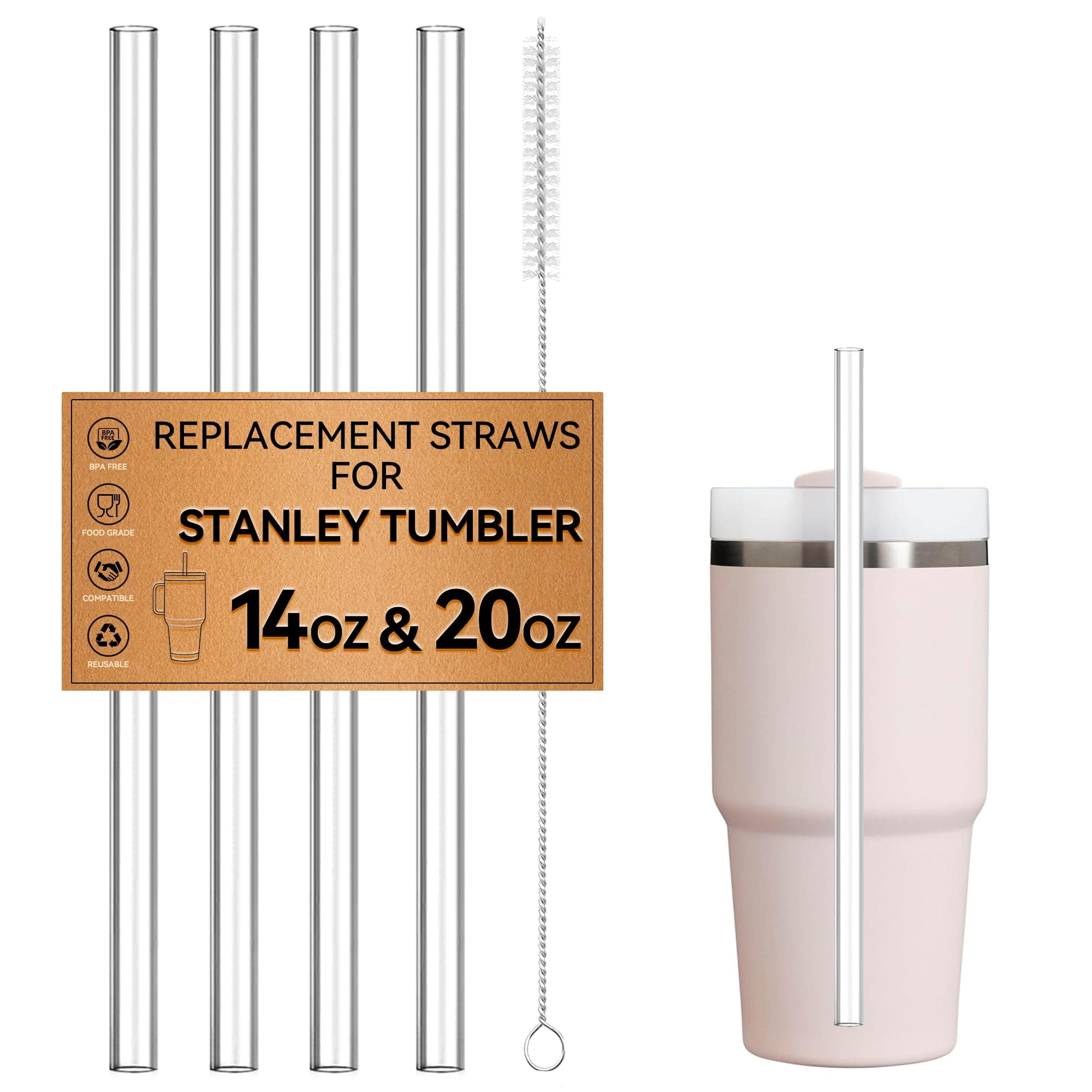 Straw Replacement For Stanley Cup 14 oz & 20 oz Tumblers, Clear Reusable Straws For STANLEY Quencher H2.0 Straw Lid Tumblers,Also Fit Other Brands 12 oz-20oz Tumbler Cups,Hard Plastic BPA Free 4 pack