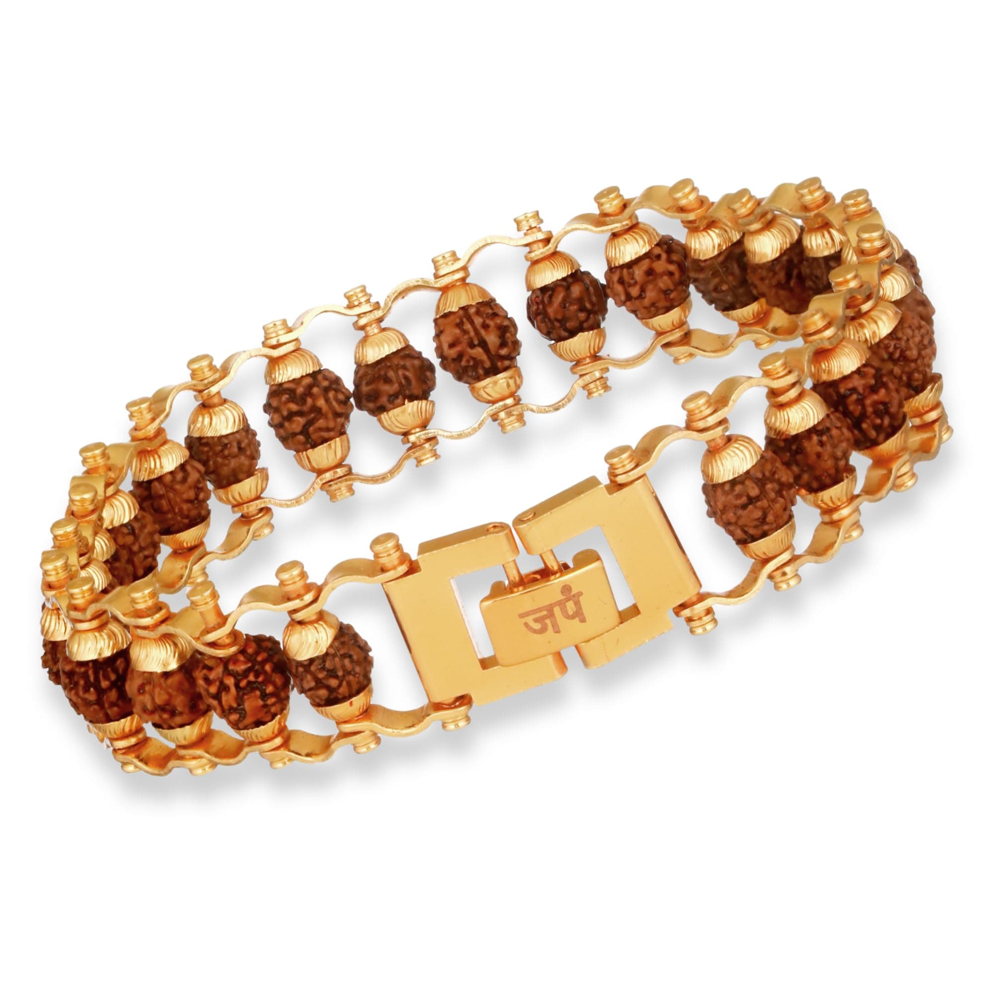 - Gold Plated Modern Rudraksha Bracelet | Authenticity Certificate | Bracelet for Medidation and Prayers | Unisex Design for Men and Women | Available in Different Sizes