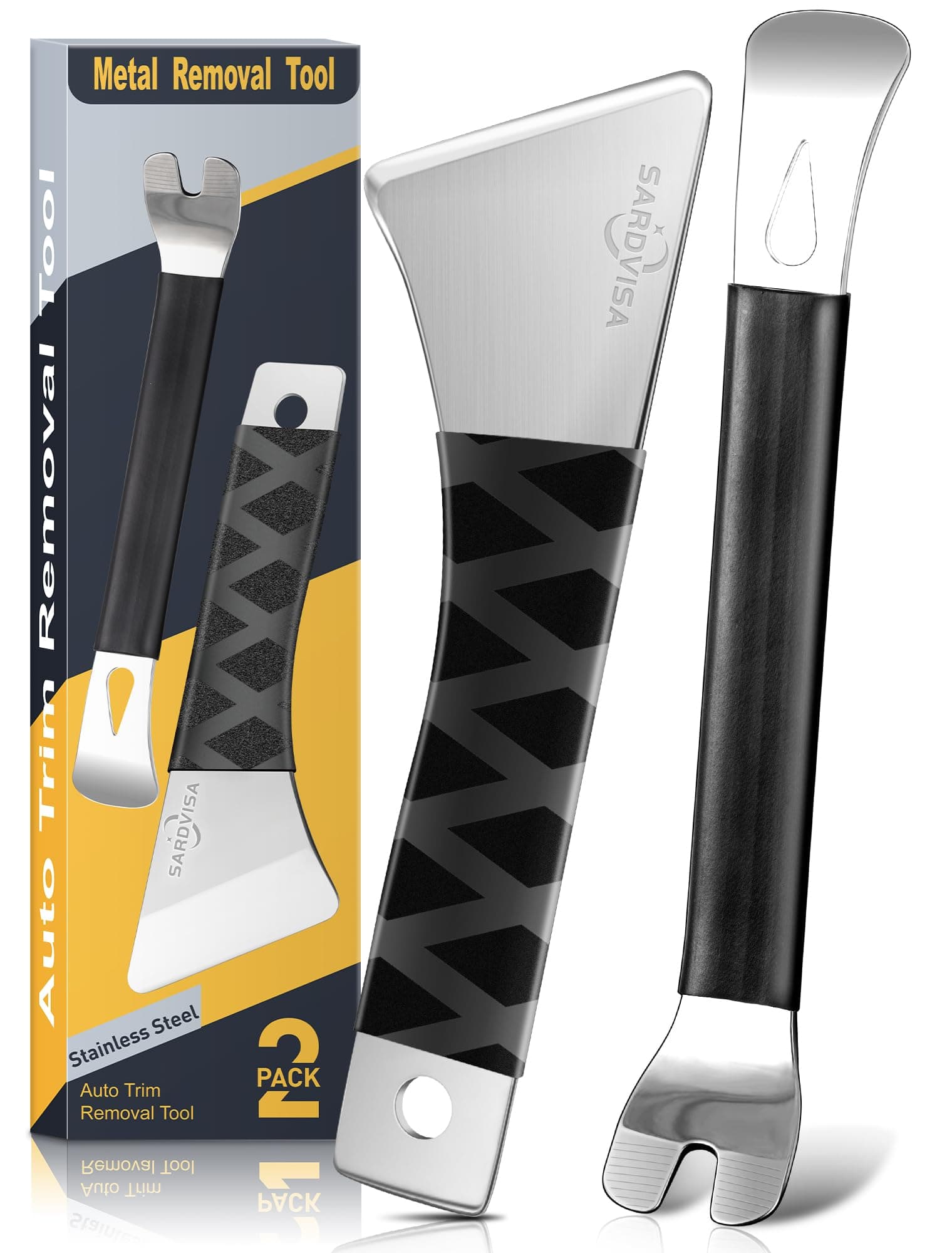 2 Packs Auto Trim Removal Tool Set, Upgraded Heavy Weight Metal Pry Tools Automotive with Stainless Steel Metal Pry Board, Car Removal Tools for Auto Door Panel, Dashboards, Clips, Baseboard