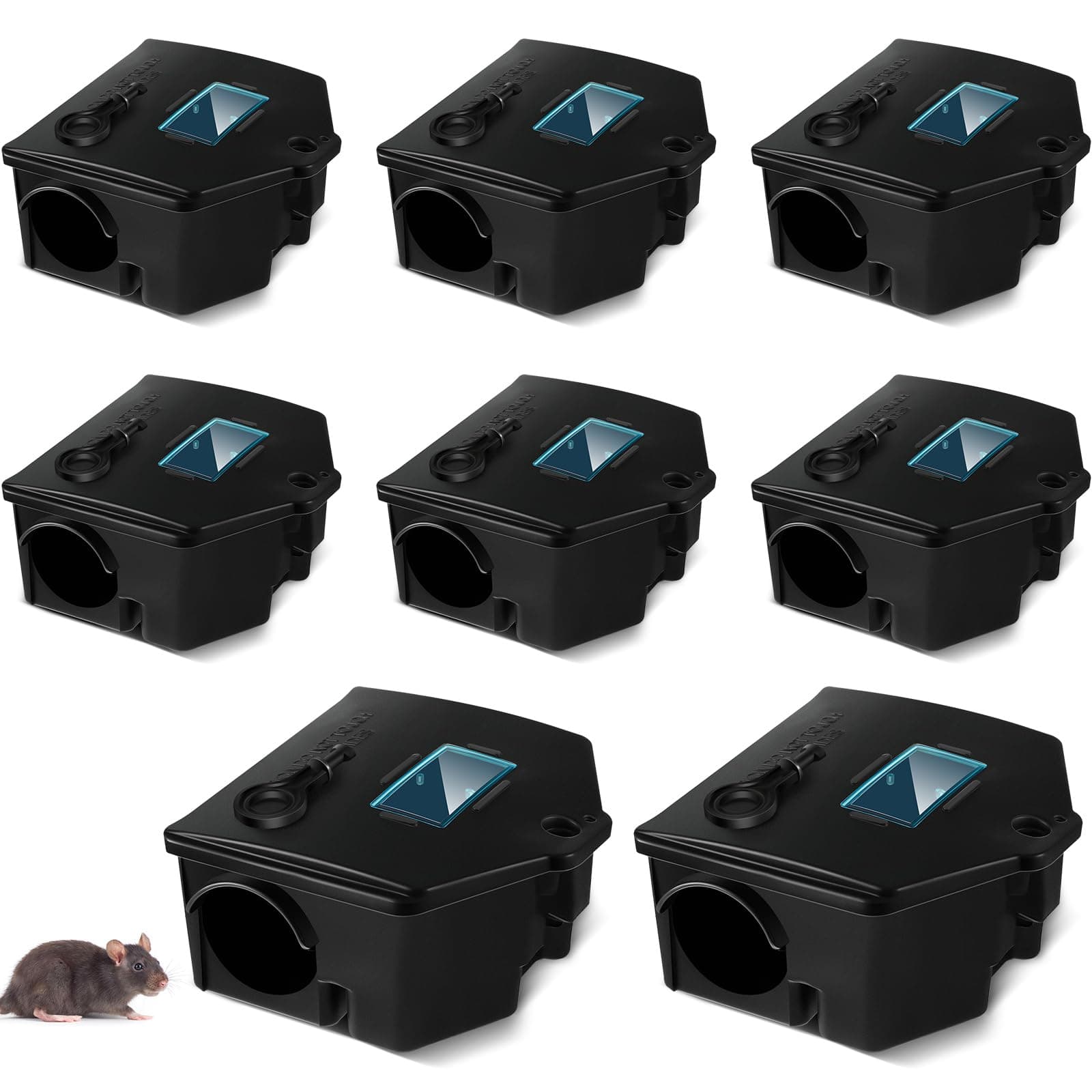 Qualirey 8 Pcs Rodent Bait Station with Key Rat Station Traps Reusable Mouse Traps Smart Tamper Proof Cage House Heavy Duty Boxes for Rodents Outdoor Rats Mice, Bait Not Included (Practical)