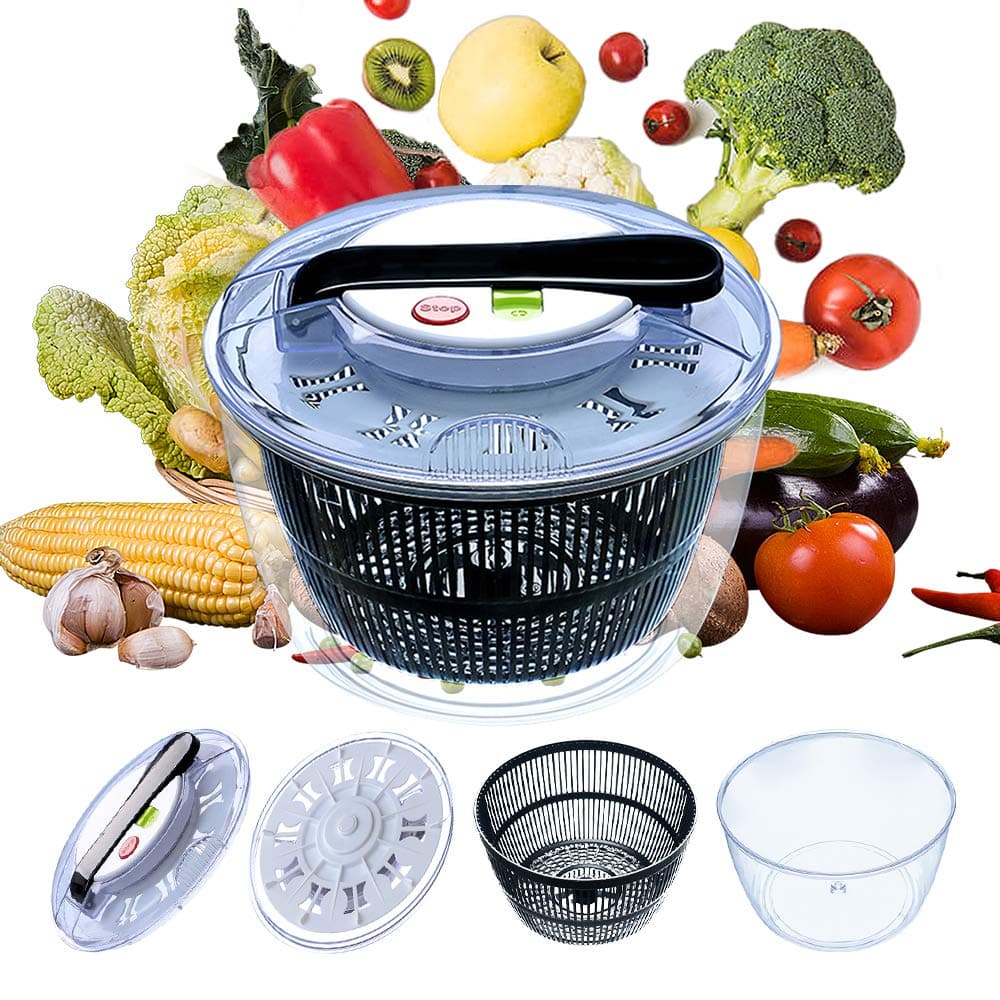 Mrt Pro Salad Spinner Large Multifunction 4.5 Quart Design BPA Free，Manual Good Grips Crank Handle & Locking Fruits and Vegetables Dryer Dry Off & Drain Lettuce Quick Spinner
