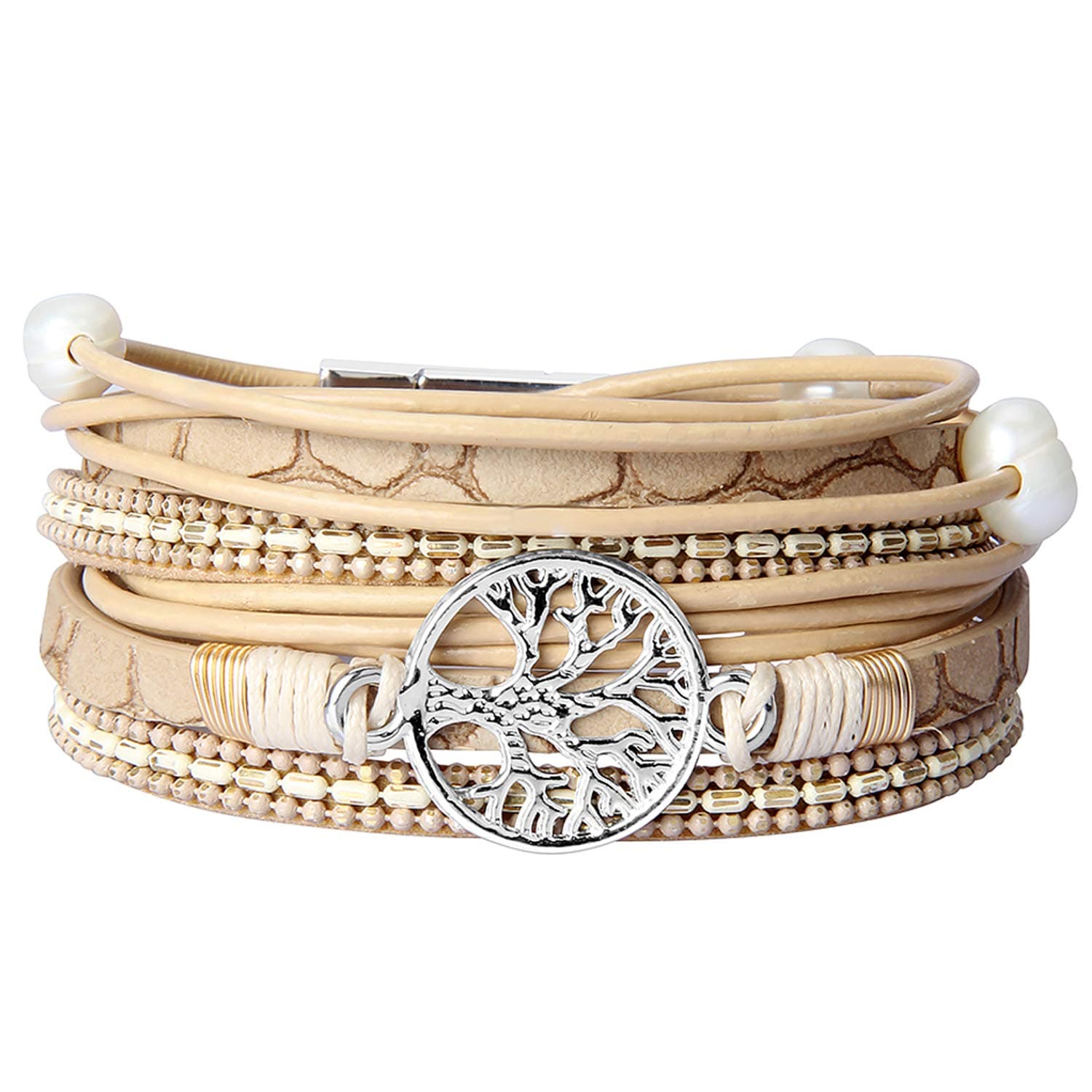 GelConnie Tree of Life Boho Bracelets Leather Multilayer Wrap Bracelet Bohemian Jewelry for Women, Wife, Sister,Teen Girls