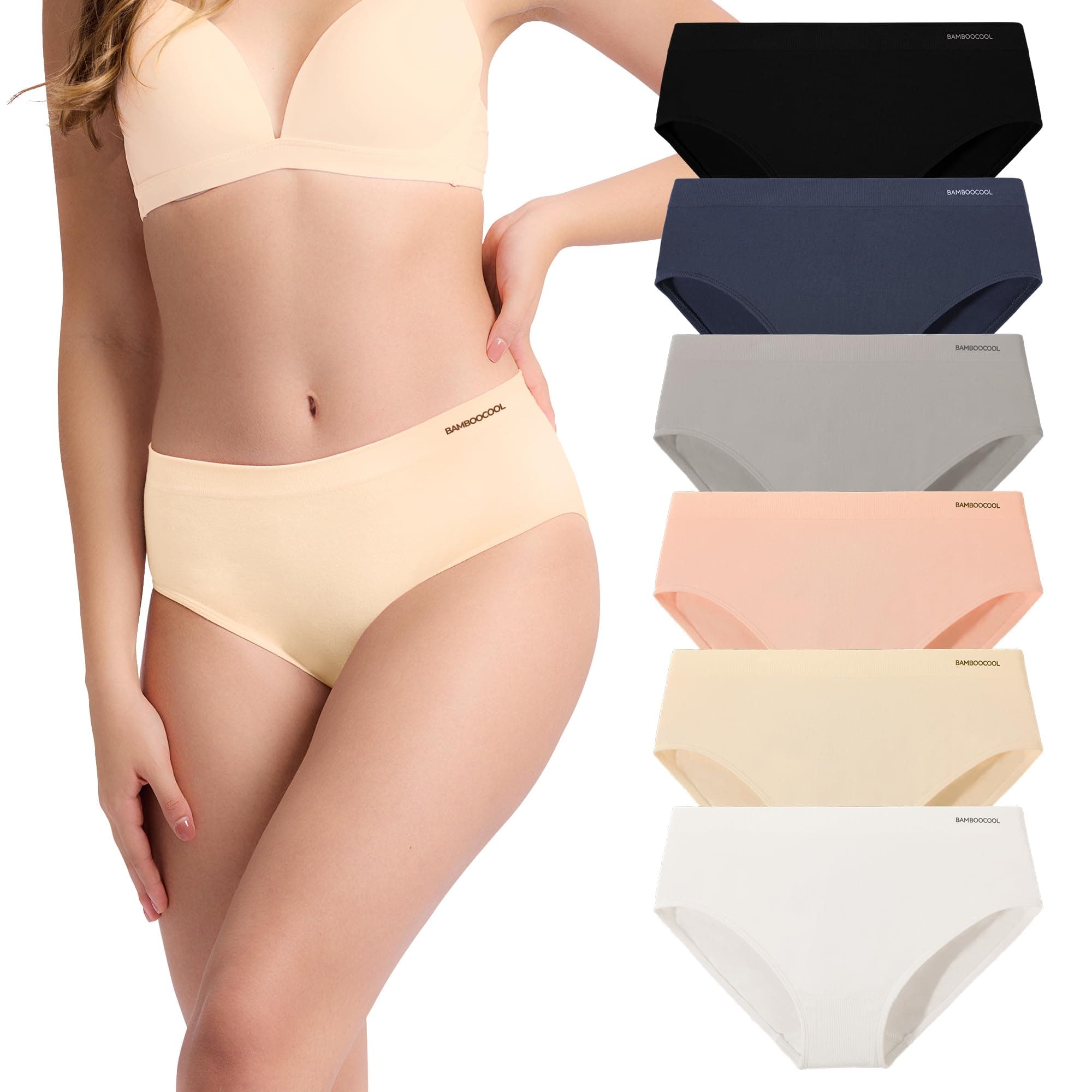 Women's Underwear Bamboo Bikini Panties Moisture-Wicking Hipter Seamless Stretchy Briefs Breathable Underwear 6-pack