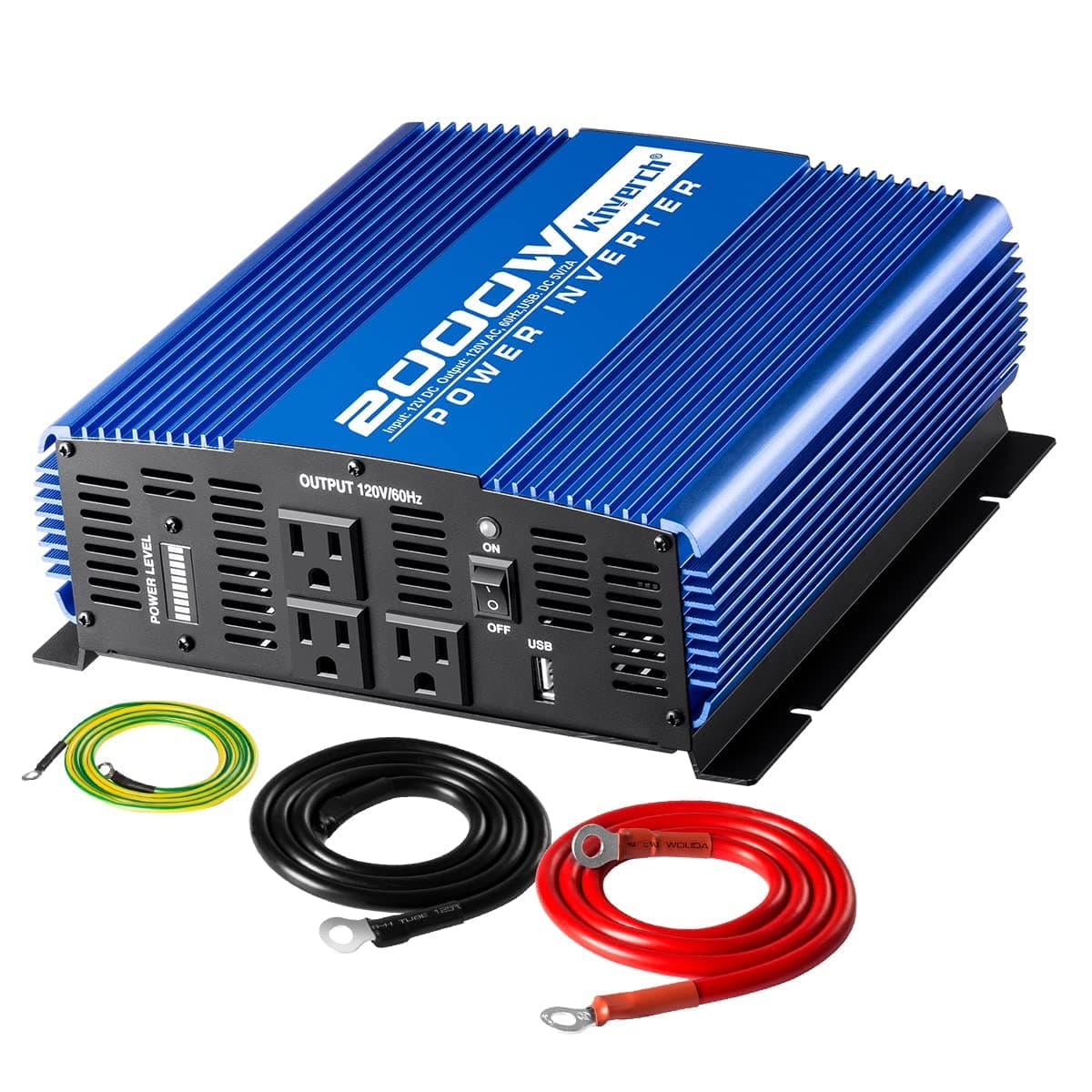 2000W Continuous/ 4000W Peak Power Inverter 3 AC Outlets 12V to 110V Car Converter with USB Port
