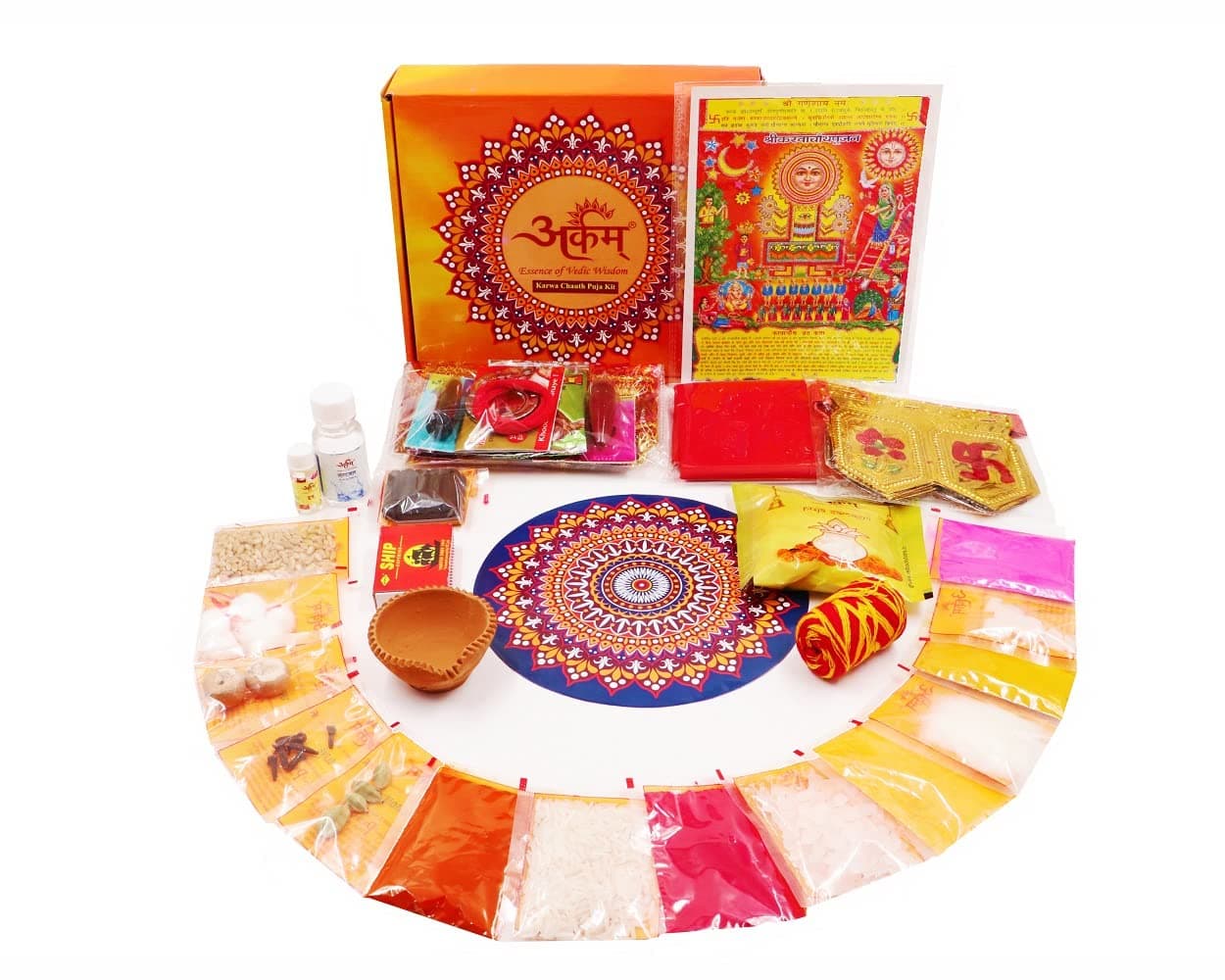 ARKAM Karwa Chauth Puja Kit/Chauth MATA Pooja Kit/Karva Chauth Puja with NavShringaar Saman (30+ Items)
